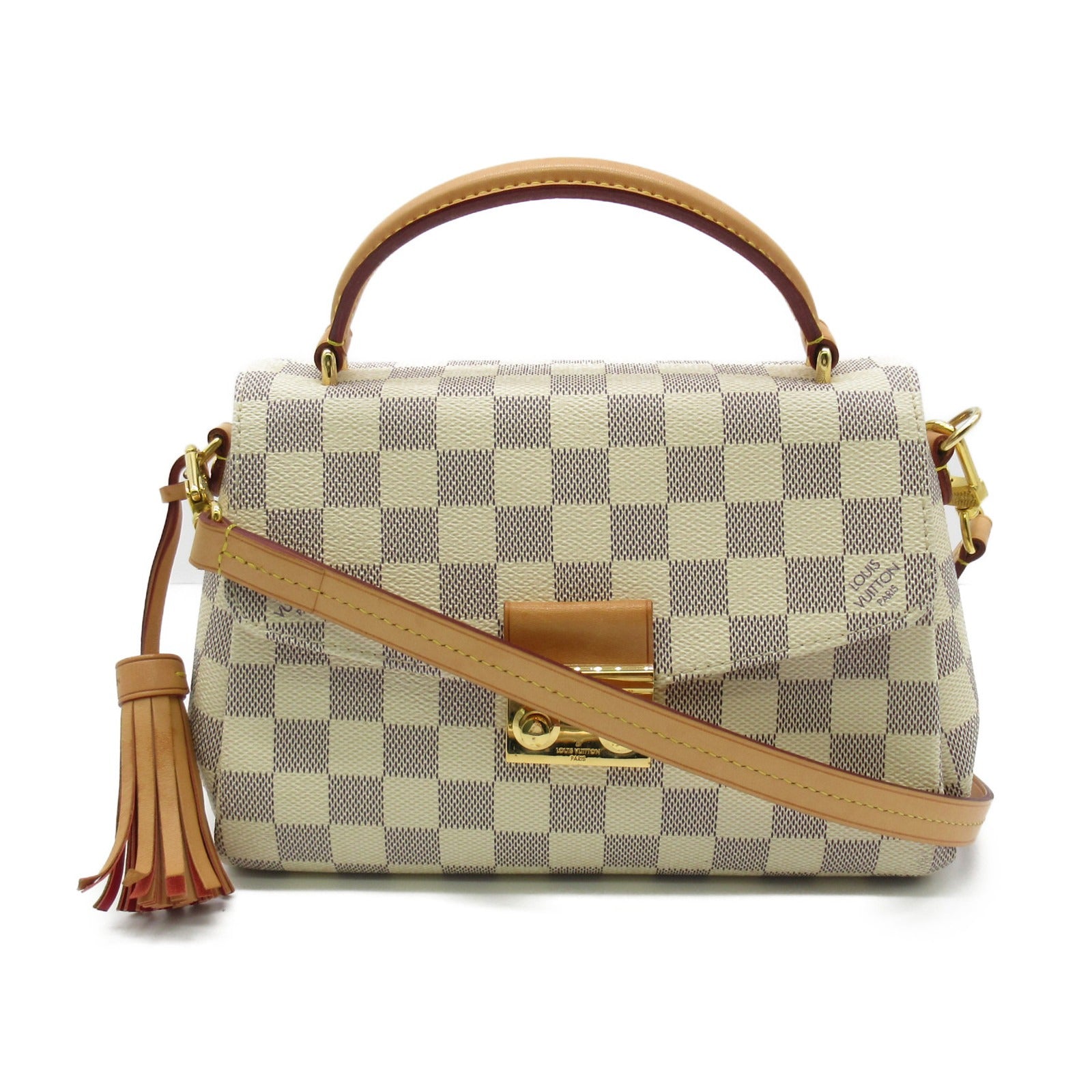 LOUIS VUITTON Damier Azur Croisette金扣手挽肩背兩用袋白色