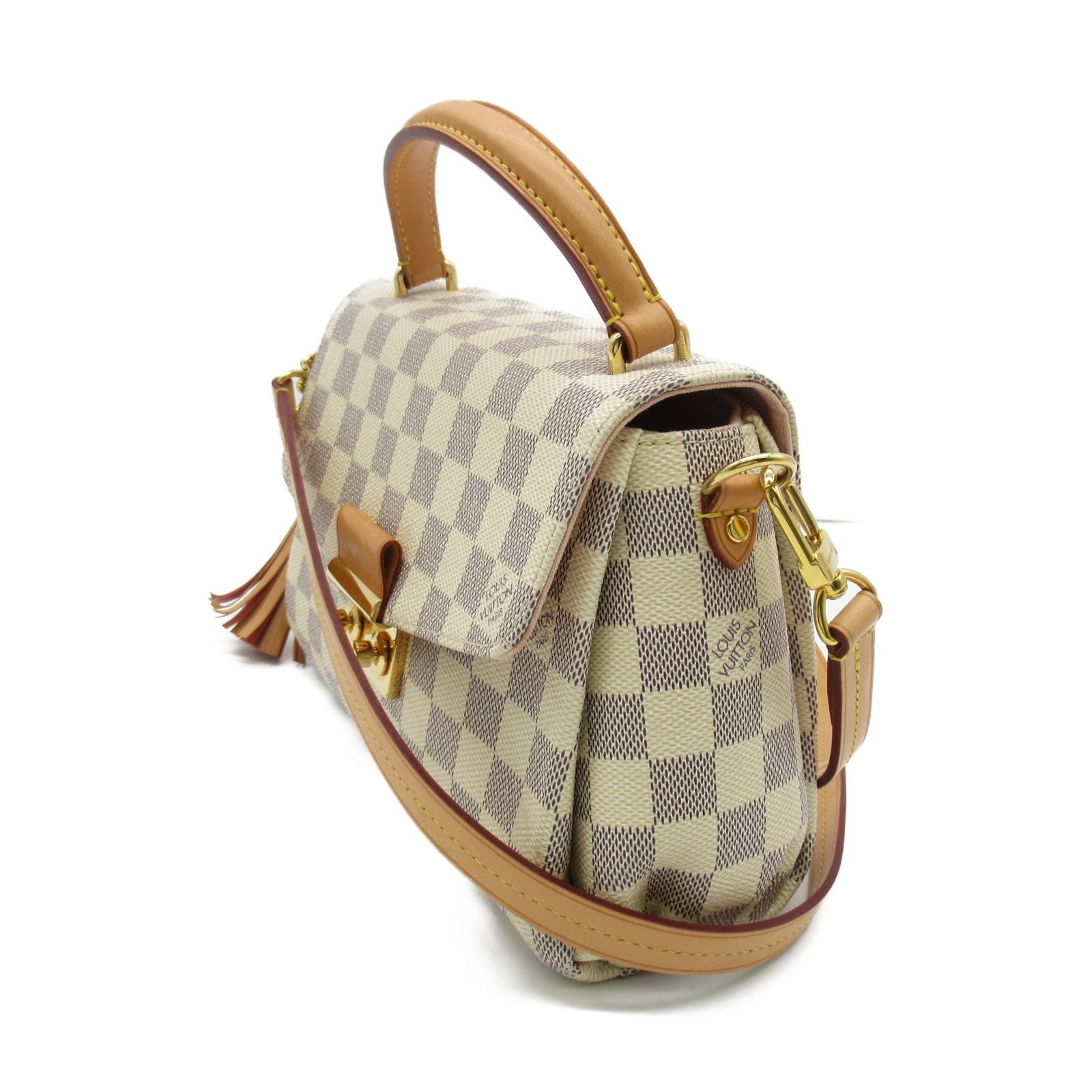 LOUIS VUITTON Damier Azur Croisette金扣手挽肩背兩用袋白色