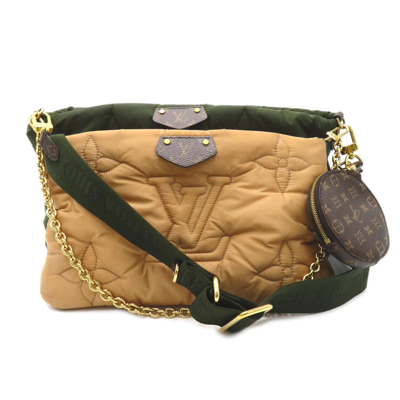 LOUIS VUITTON 尼龍/Monogram Maxi Multi Pochette Accessoires金扣肩背袋卡其色/米色