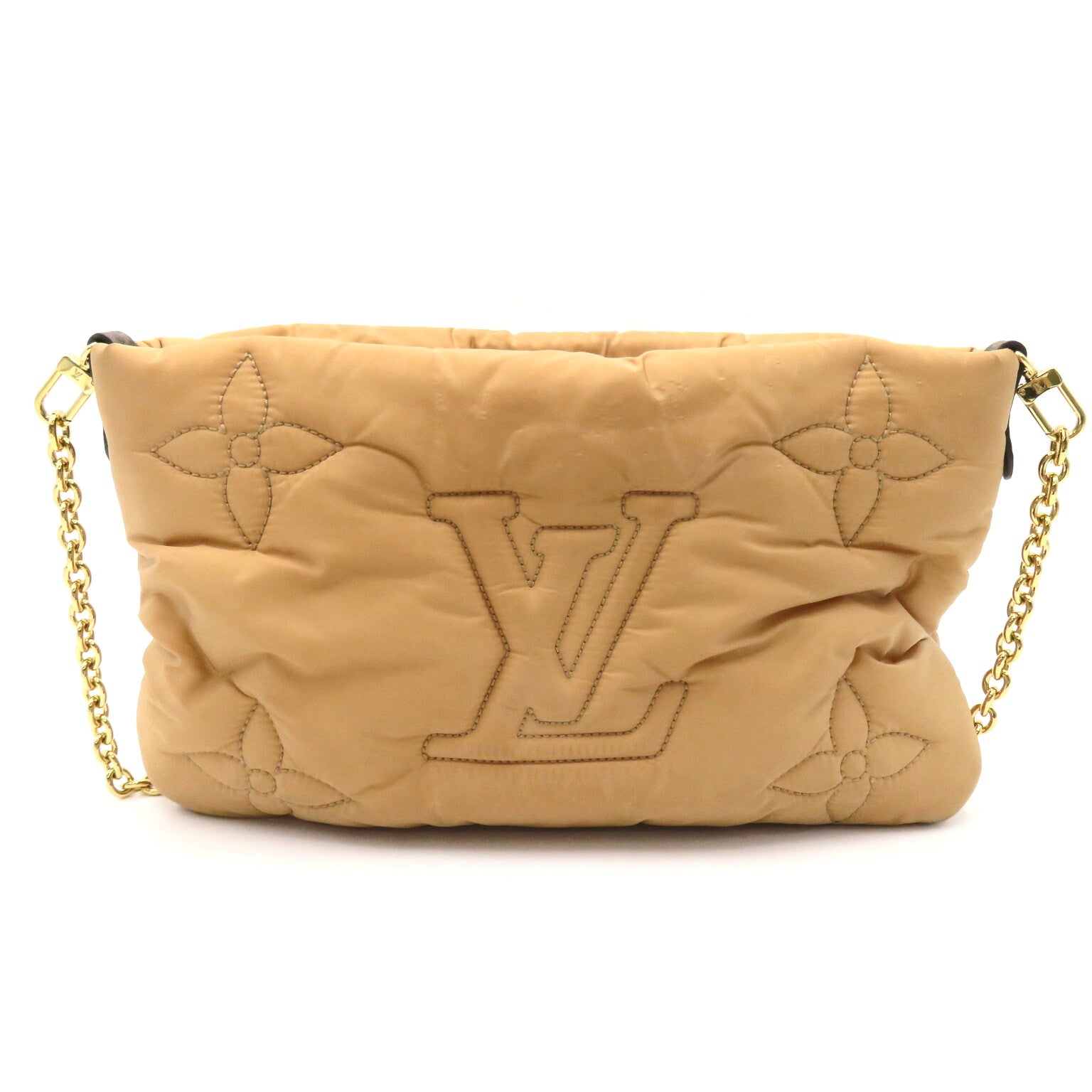 LOUIS VUITTON 尼龍/Monogram Maxi Multi Pochette Accessoires金扣肩背袋卡其色/米色