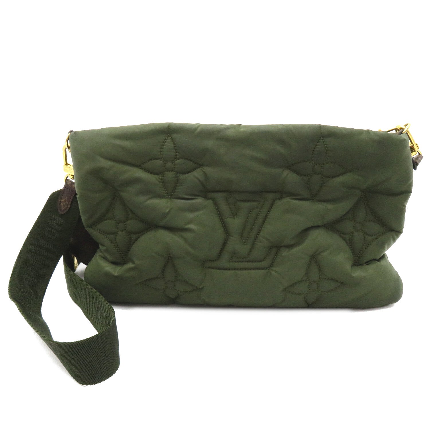 LOUIS VUITTON 尼龍/Monogram Maxi Multi Pochette Accessoires金扣肩背袋卡其色/米色