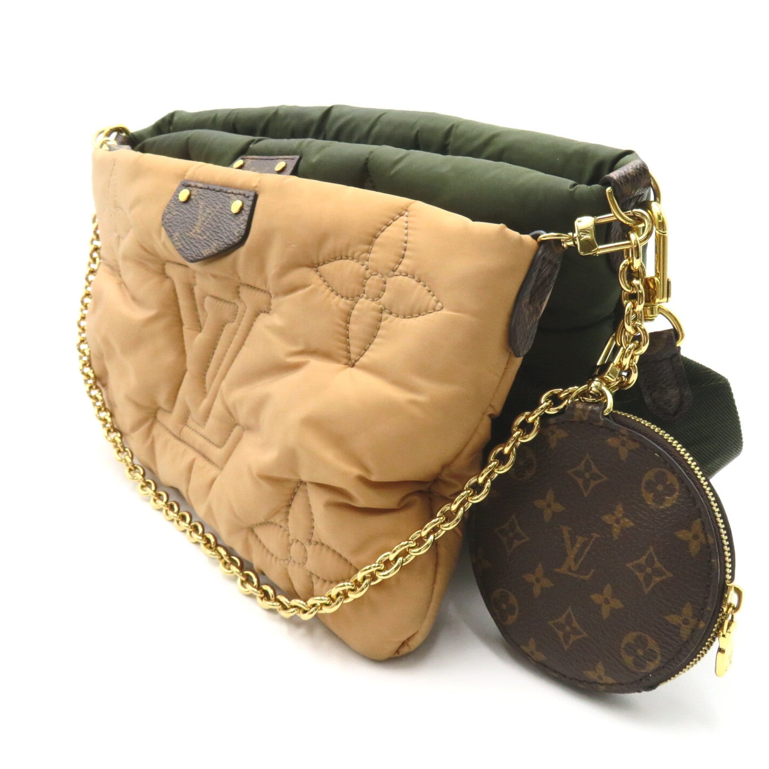 LOUIS VUITTON 尼龍/Monogram Maxi Multi Pochette Accessoires金扣肩背袋卡其色/米色
