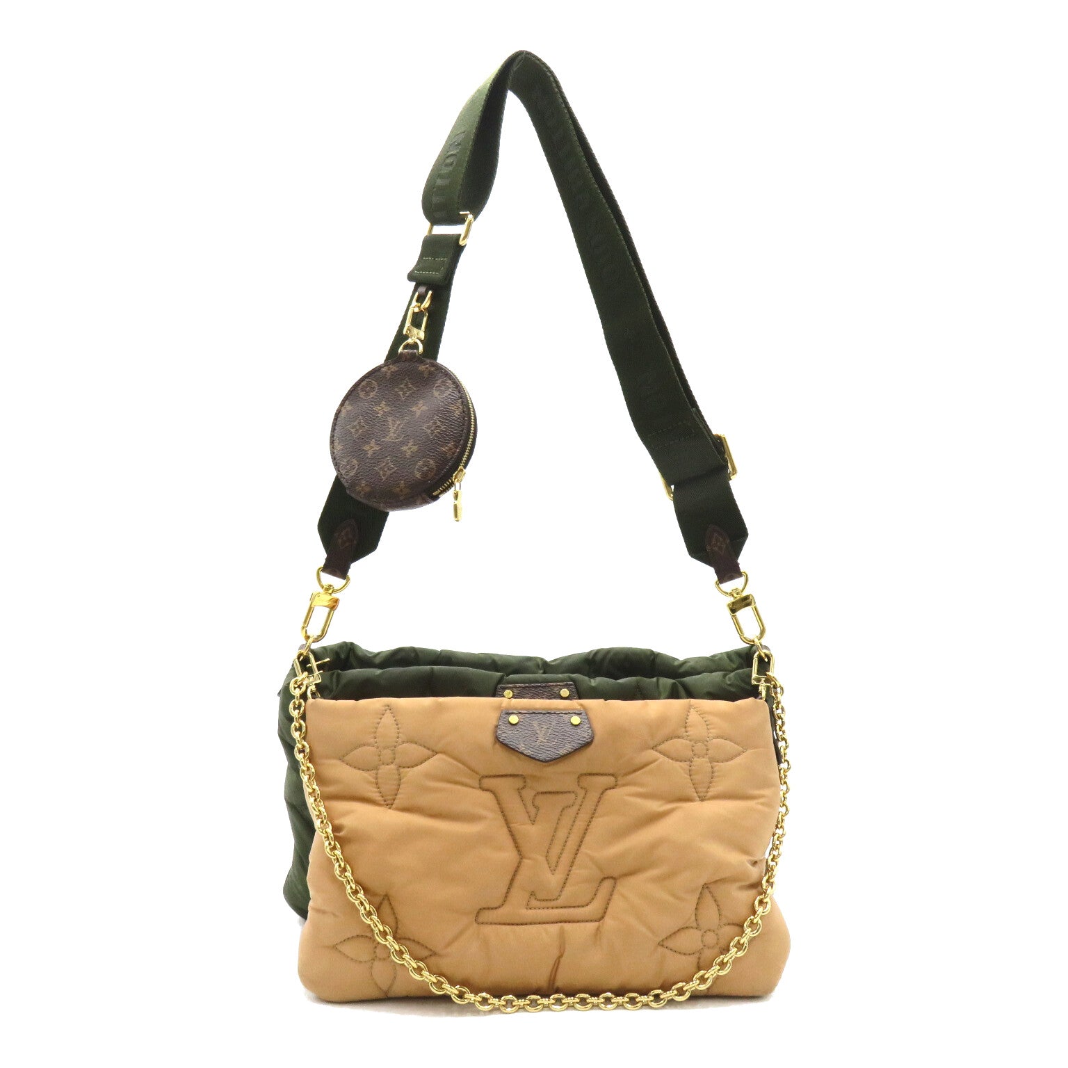 LOUIS VUITTON 尼龍/Monogram Maxi Multi Pochette Accessoires金扣肩背袋卡其色/米色