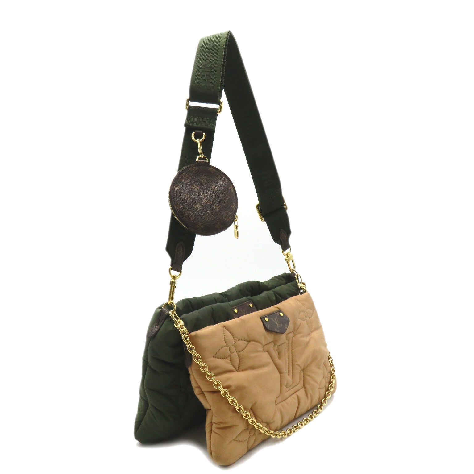 LOUIS VUITTON 尼龍/Monogram Maxi Multi Pochette Accessoires金扣肩背袋卡其色/米色