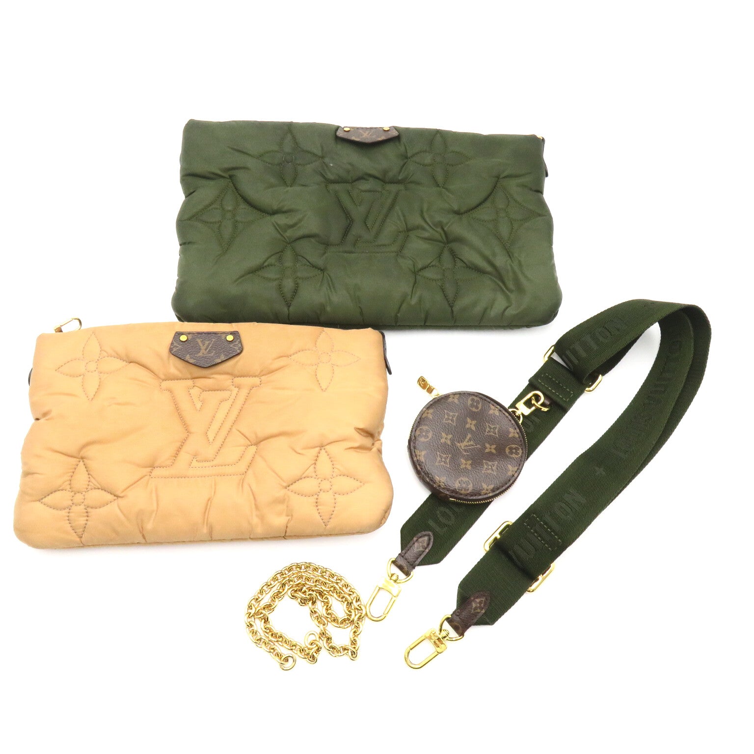 LOUIS VUITTON 尼龍/Monogram Maxi Multi Pochette Accessoires金扣肩背袋卡其色/米色