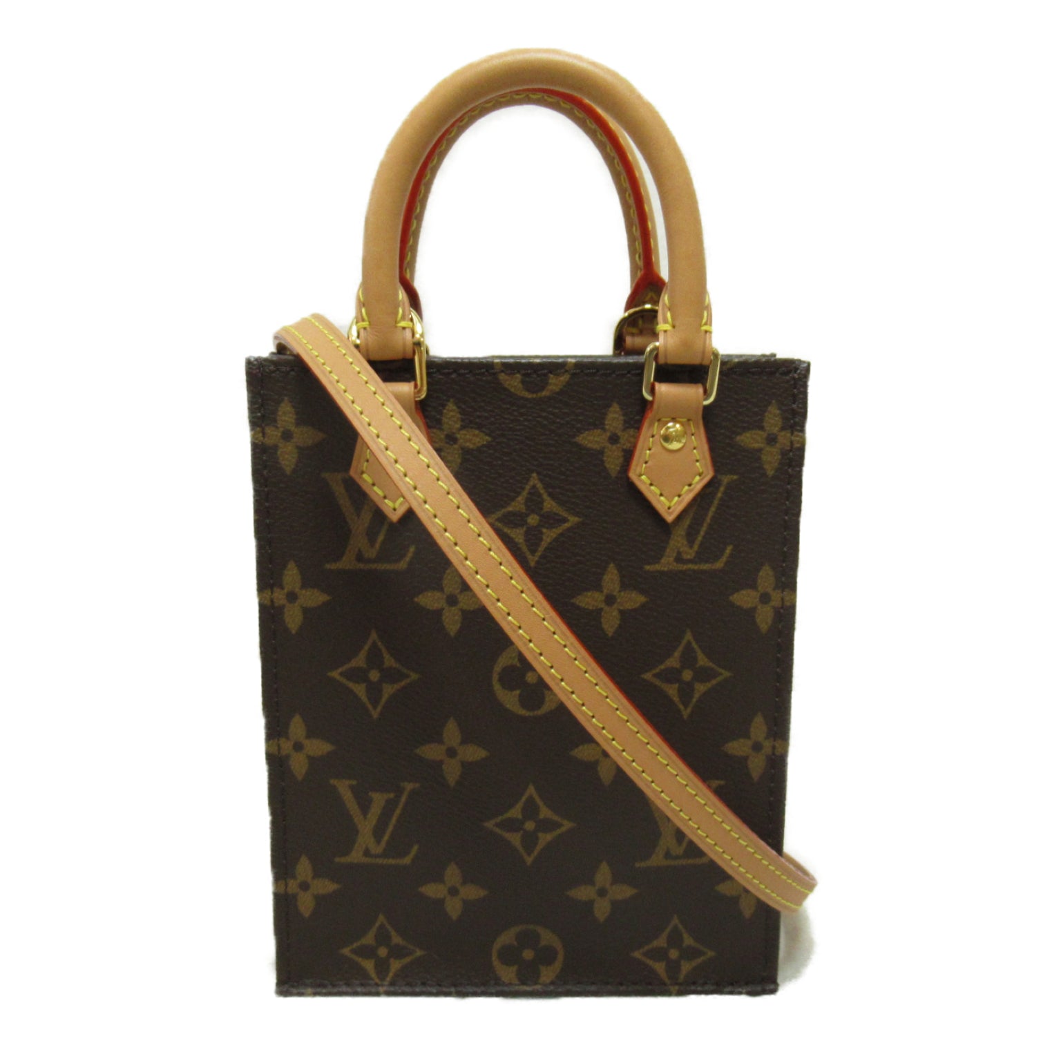 LOUIS VUITTON Monogram Petit Sac Plat金扣手挽肩背兩用袋啡色