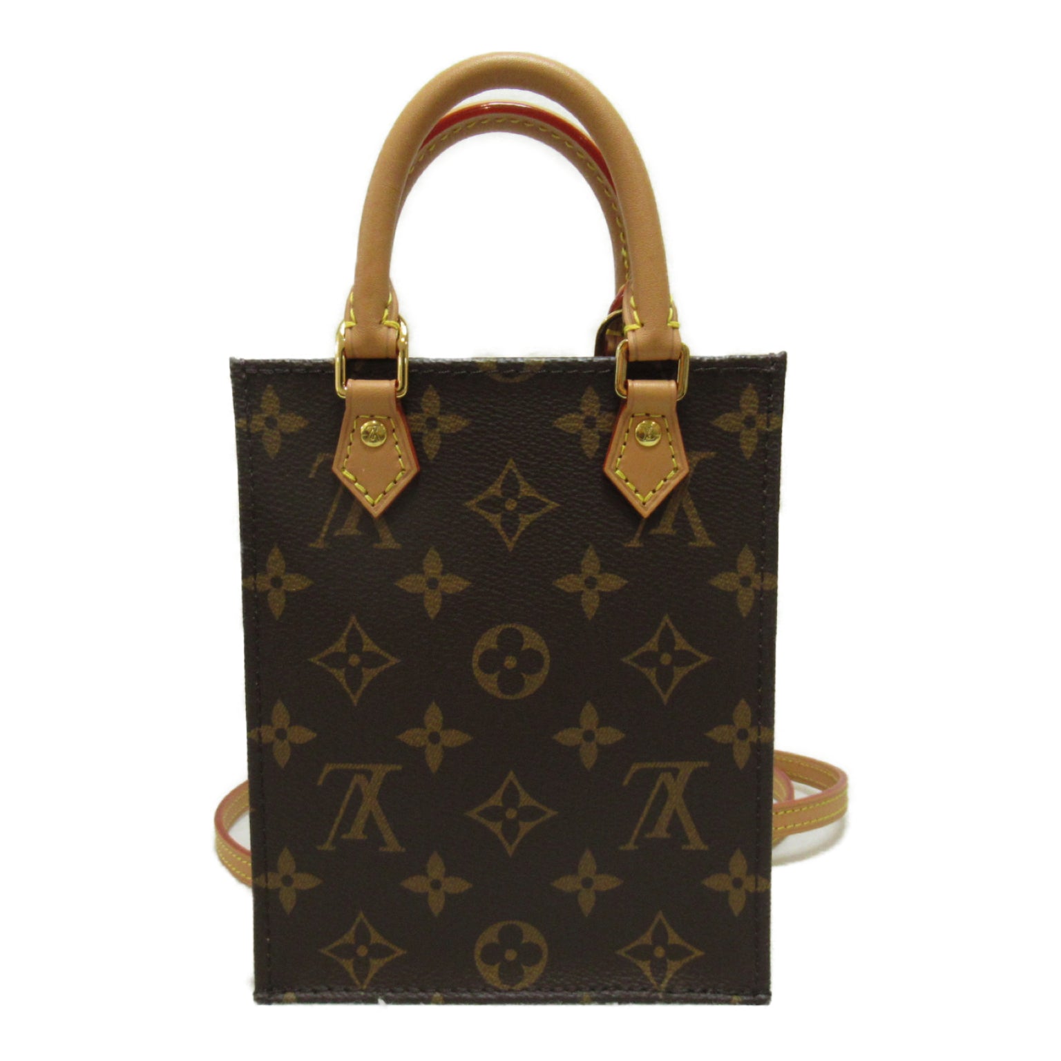 LOUIS VUITTON Monogram Petit Sac Plat金扣手挽肩背兩用袋啡色