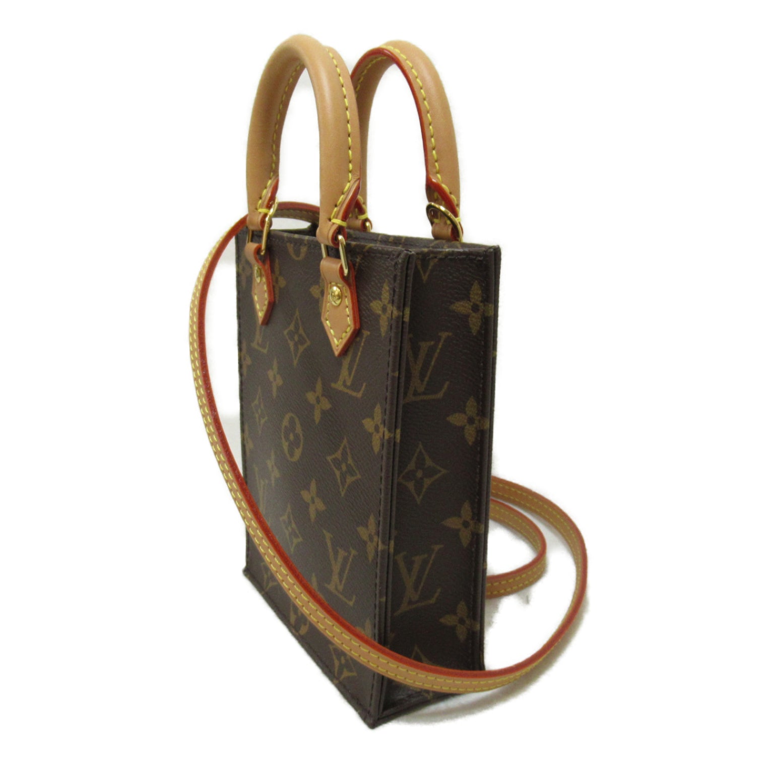 LOUIS VUITTON Monogram Petit Sac Plat金扣手挽肩背兩用袋啡色