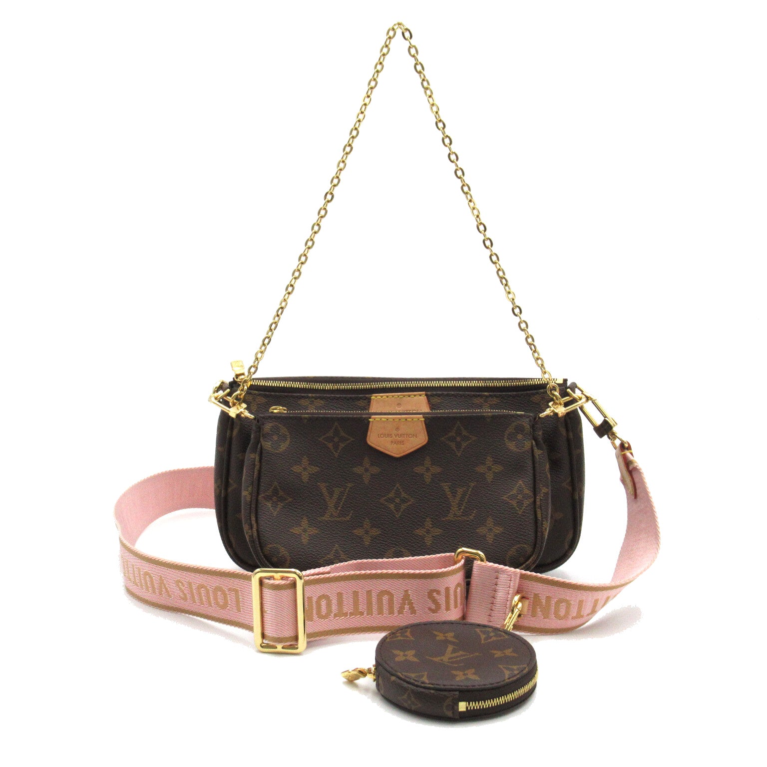 LOUIS VUITTON Monogram Multi Pochette Accessories手挽肩背兩用袋粉紅色/Multi Pochette Accessories