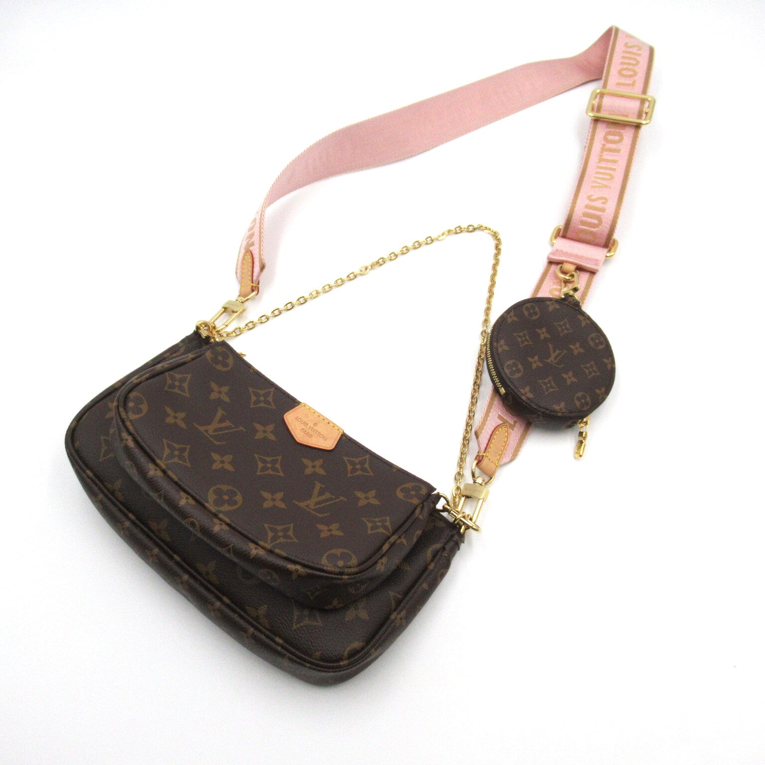 LOUIS VUITTON Monogram Multi Pochette Accessories手挽肩背兩用袋粉紅色/Multi Pochette Accessories