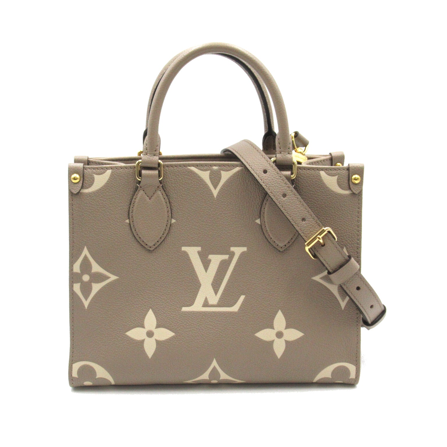 LOUIS VUITTON Monogram Empreinte OnTheGo PM金扣手挽肩背兩用袋米色