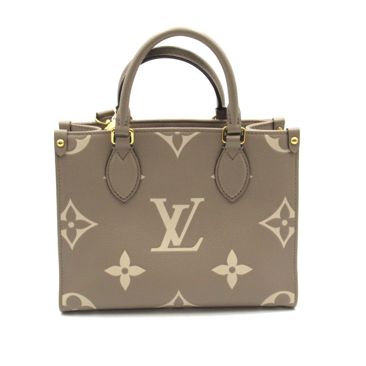 LOUIS VUITTON Monogram Empreinte OnTheGo PM金扣手挽肩背兩用袋米色