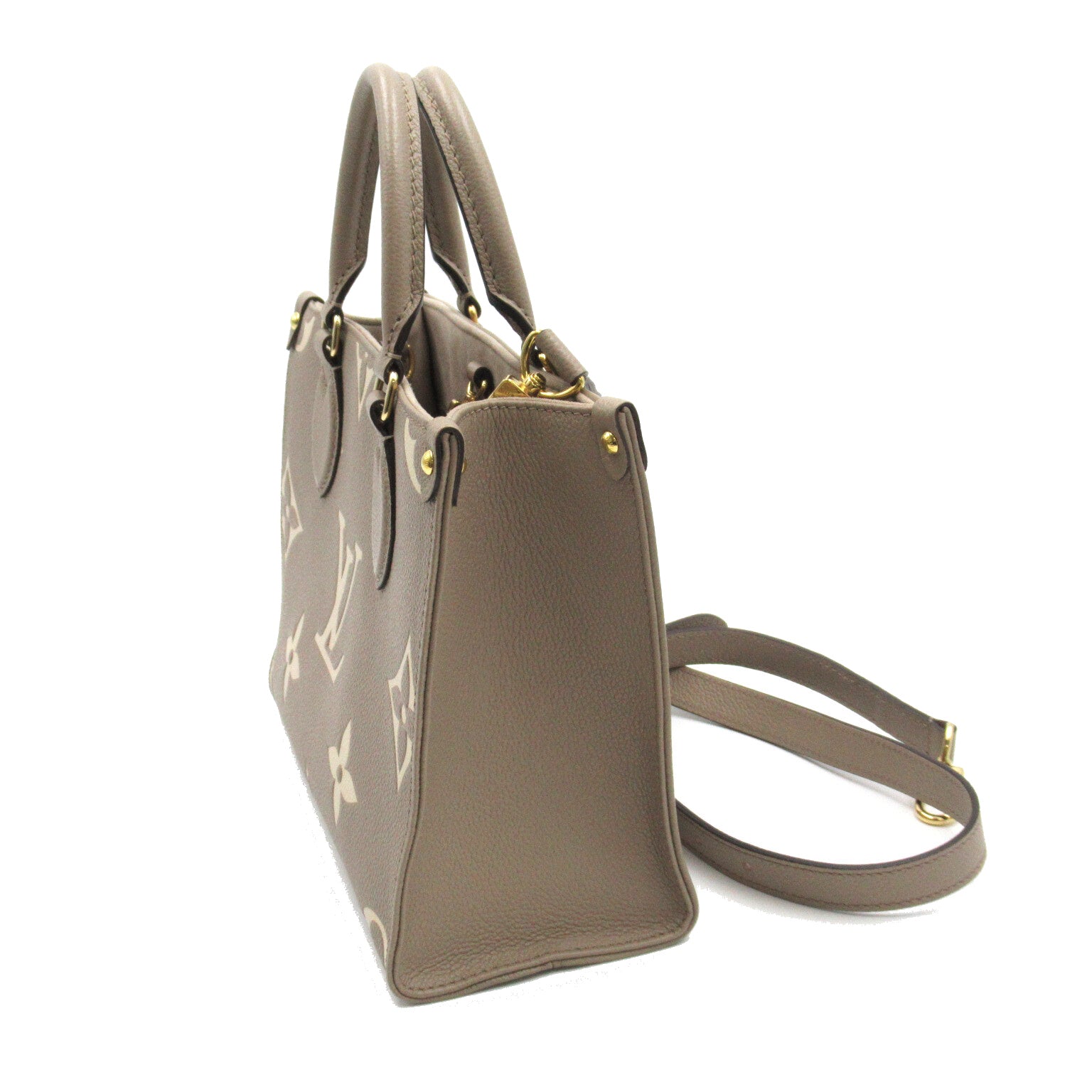 LOUIS VUITTON Monogram Empreinte OnTheGo PM金扣手挽肩背兩用袋米色