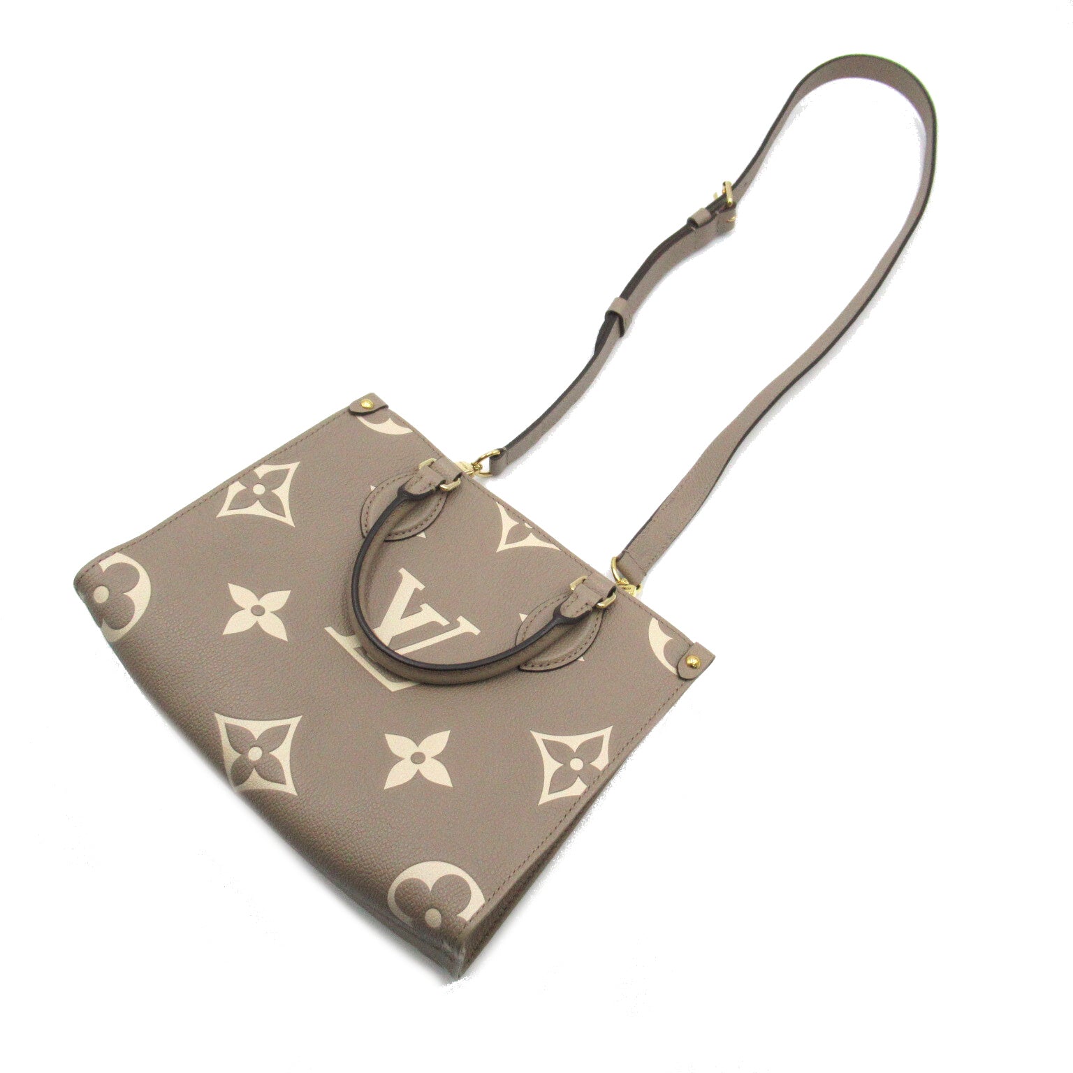 LOUIS VUITTON Monogram Empreinte OnTheGo PM金扣手挽肩背兩用袋米色