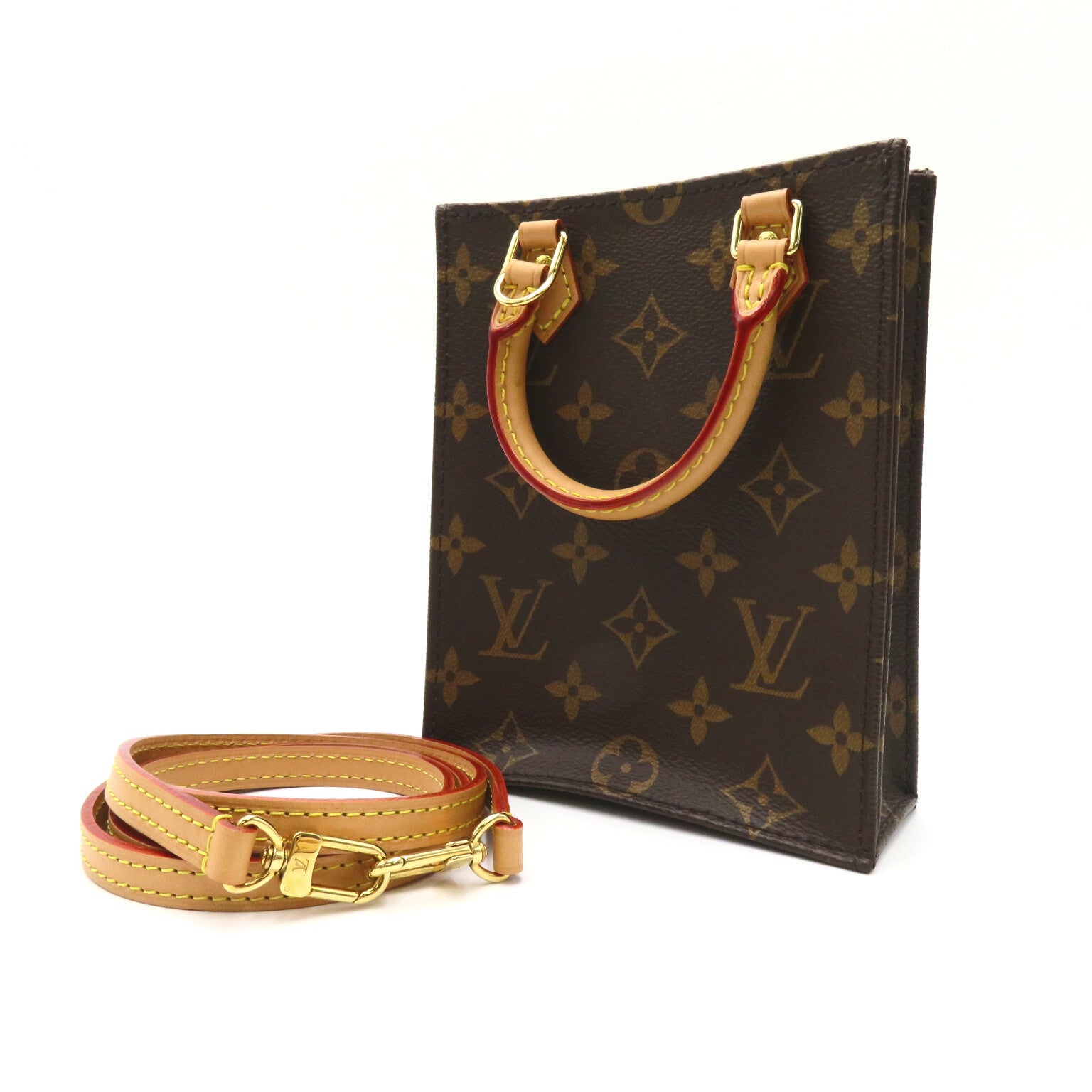LOUIS VUITTON Monogram Petit Sac Plat手挽肩背兩用袋啡色