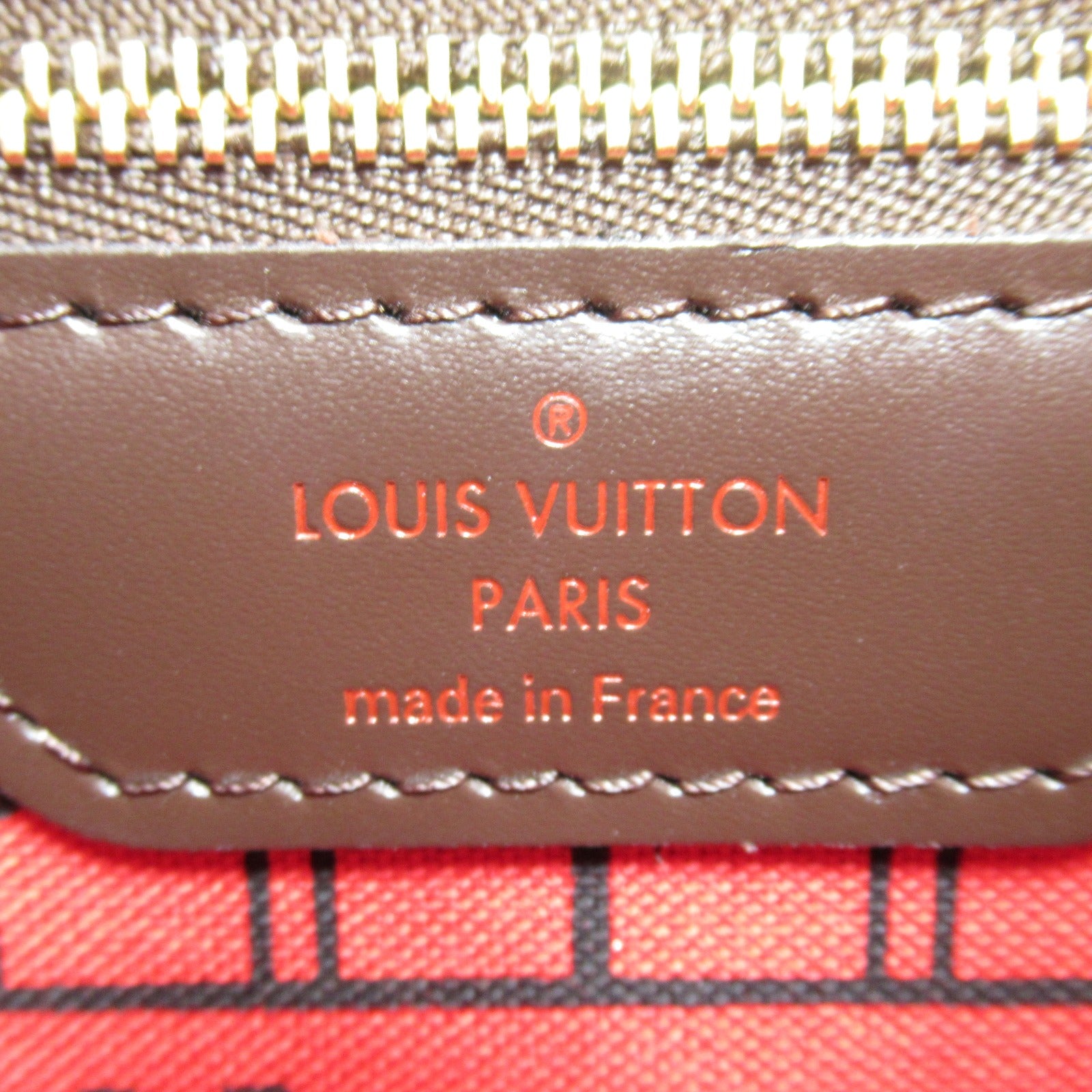 LOUIS VUITTON Damier Neverfull PM金扣手挽袋棕色