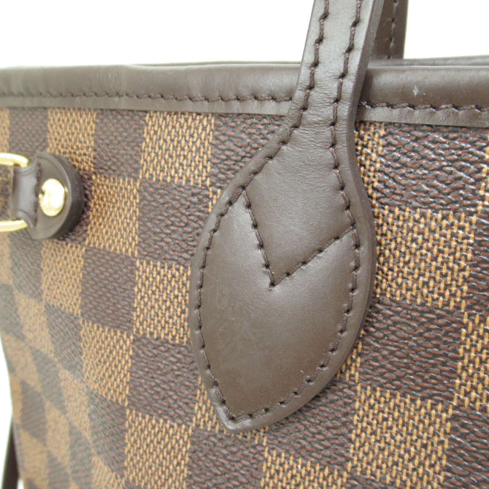 LOUIS VUITTON Damier Neverfull PM金扣手挽袋棕色