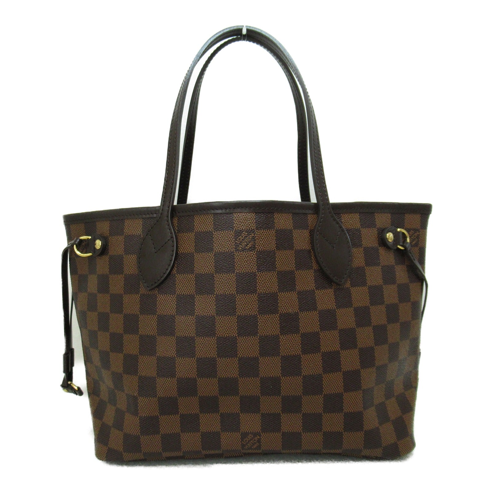 LOUIS VUITTON Damier Neverfull PM金扣手挽袋棕色