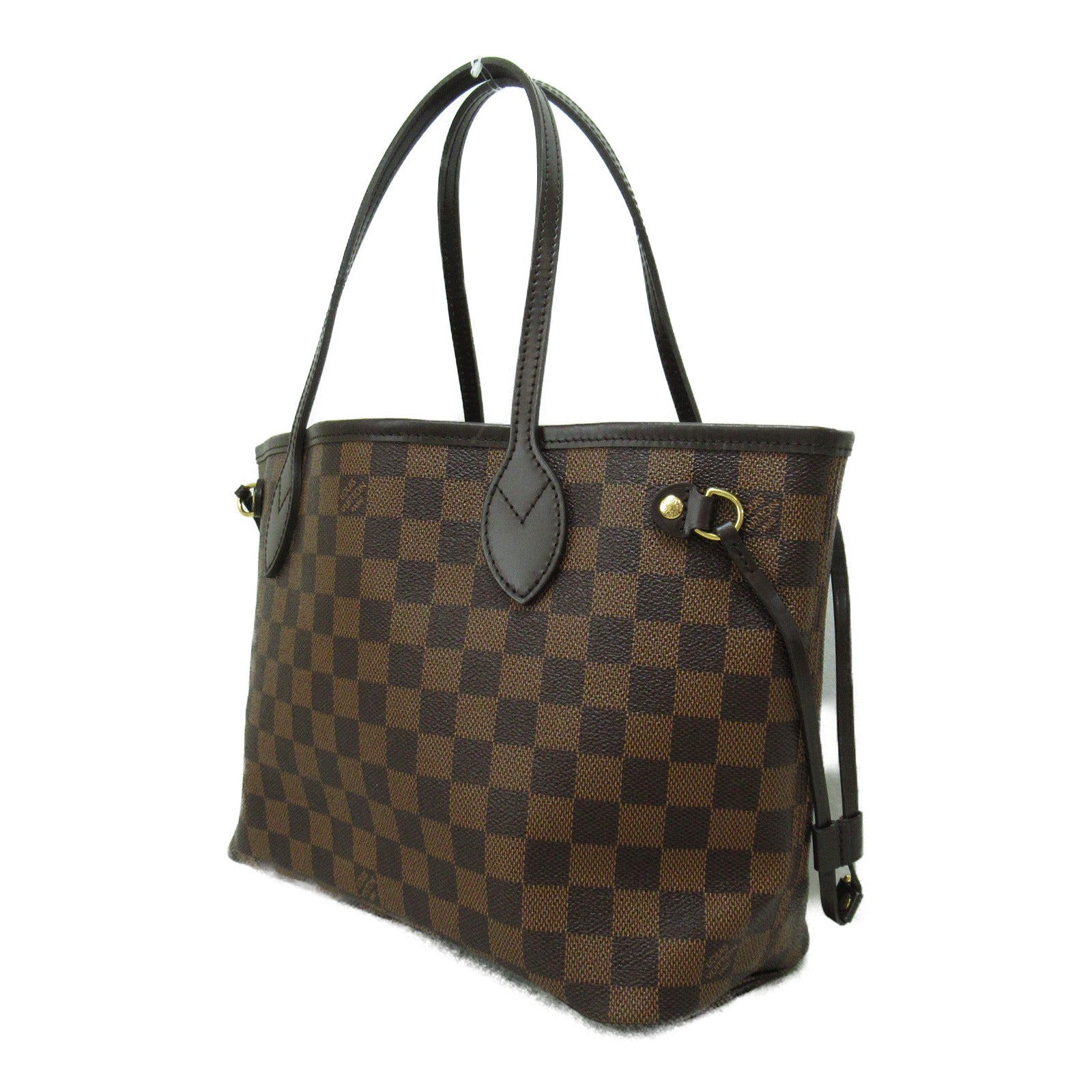 LOUIS VUITTON Damier Neverfull PM金扣手挽袋棕色