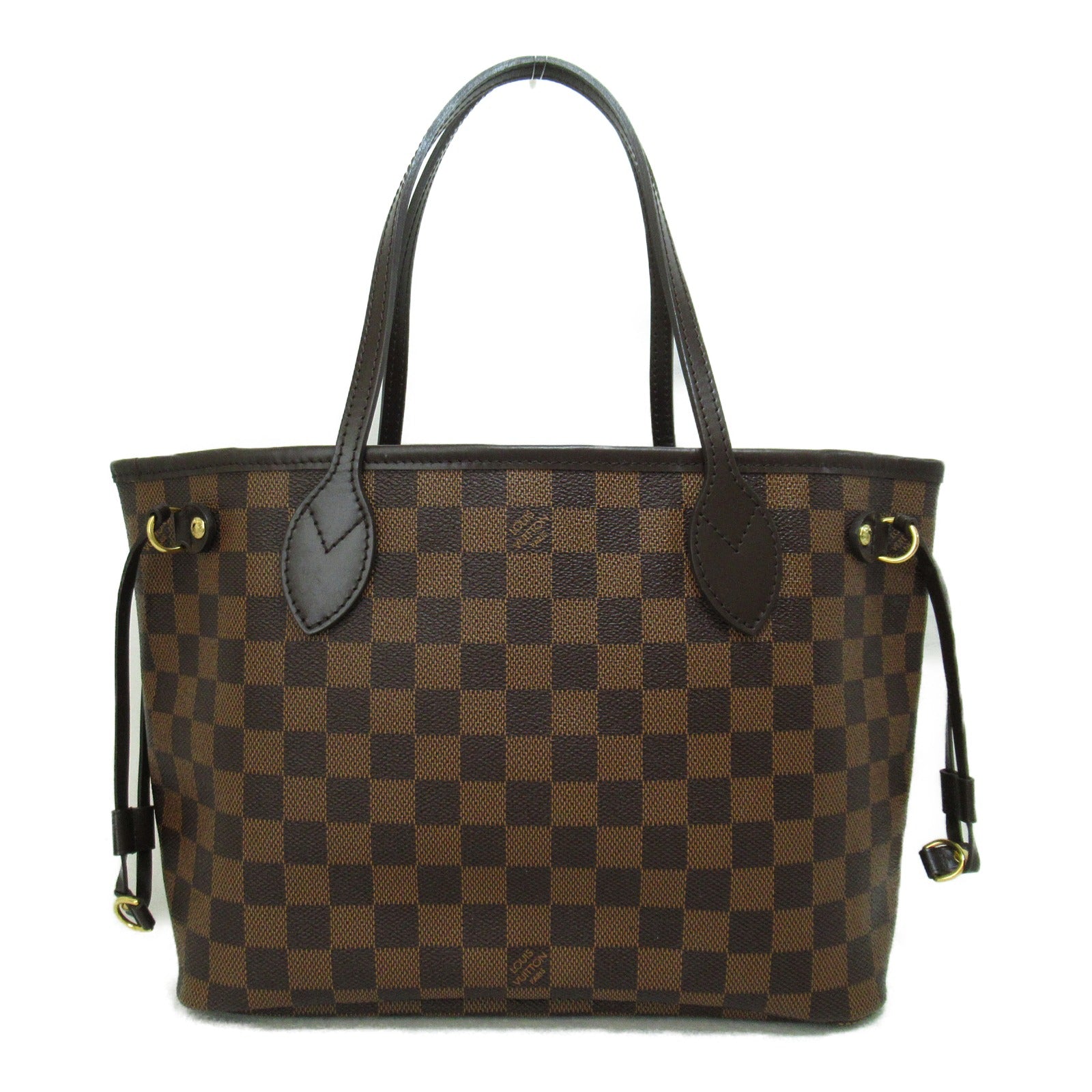 LOUIS VUITTON Damier Neverfull PM金扣手挽袋棕色