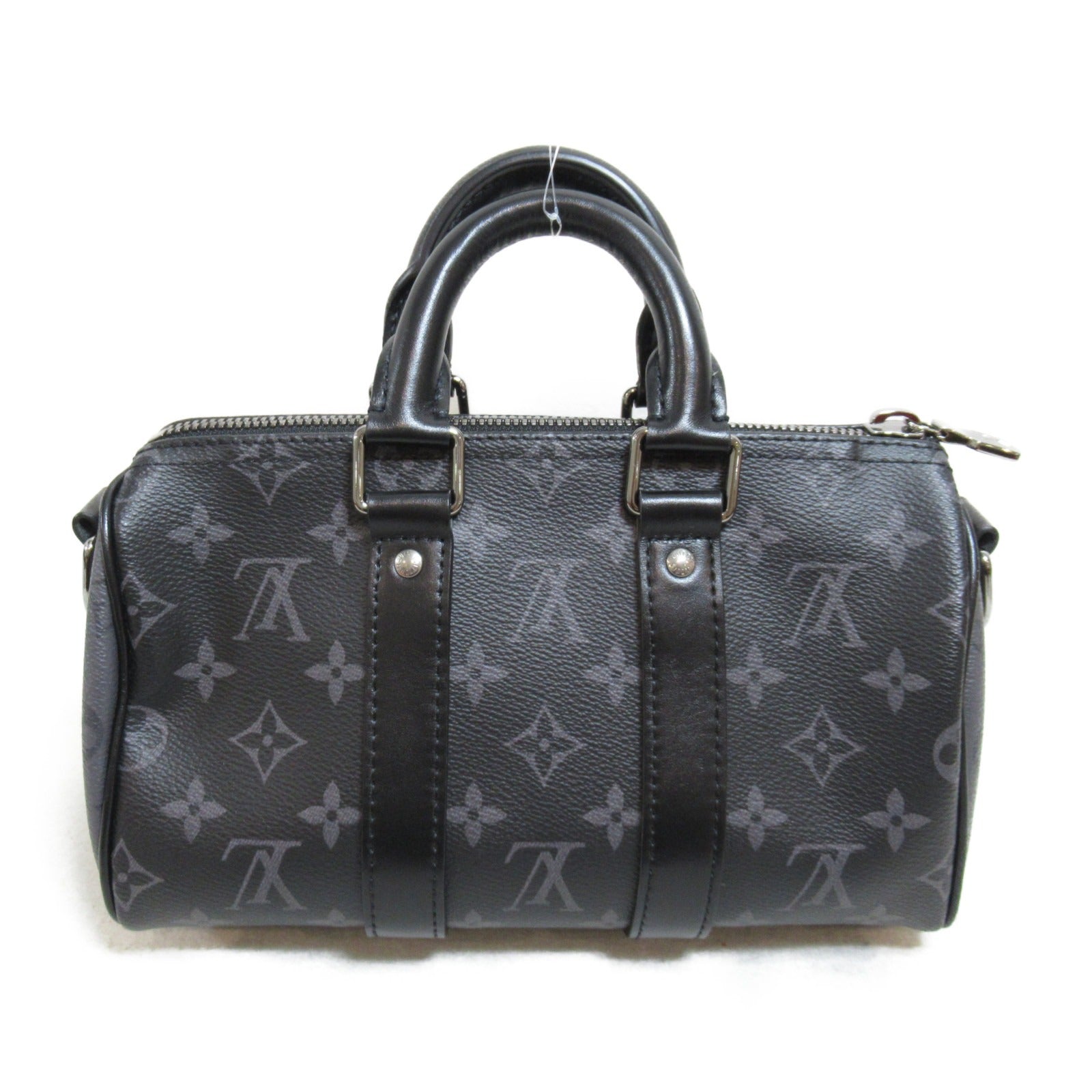 LOUIS VUITTON Monogram Eclipse Keepall Bandouliere 25銀扣手挽肩背兩用袋黑色