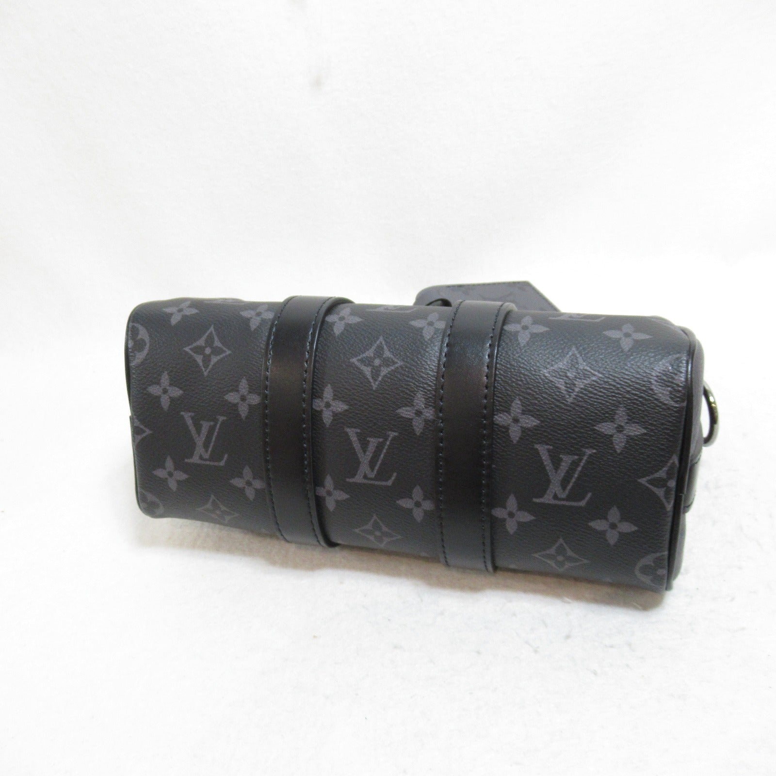 LOUIS VUITTON Monogram Eclipse Keepall Bandouliere 25銀扣手挽肩背兩用袋黑色