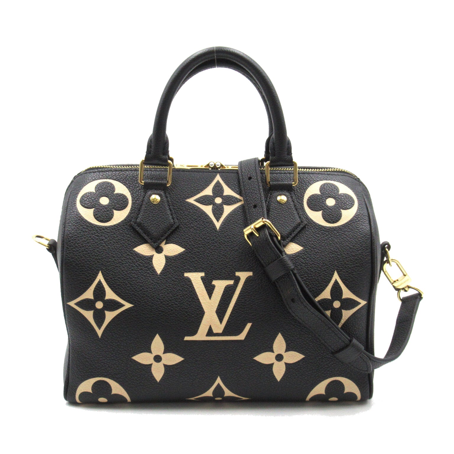 LOUIS VUITTON Monogram Empreinte Speedy Bandouliere 25手挽肩背兩用袋黑色/米色