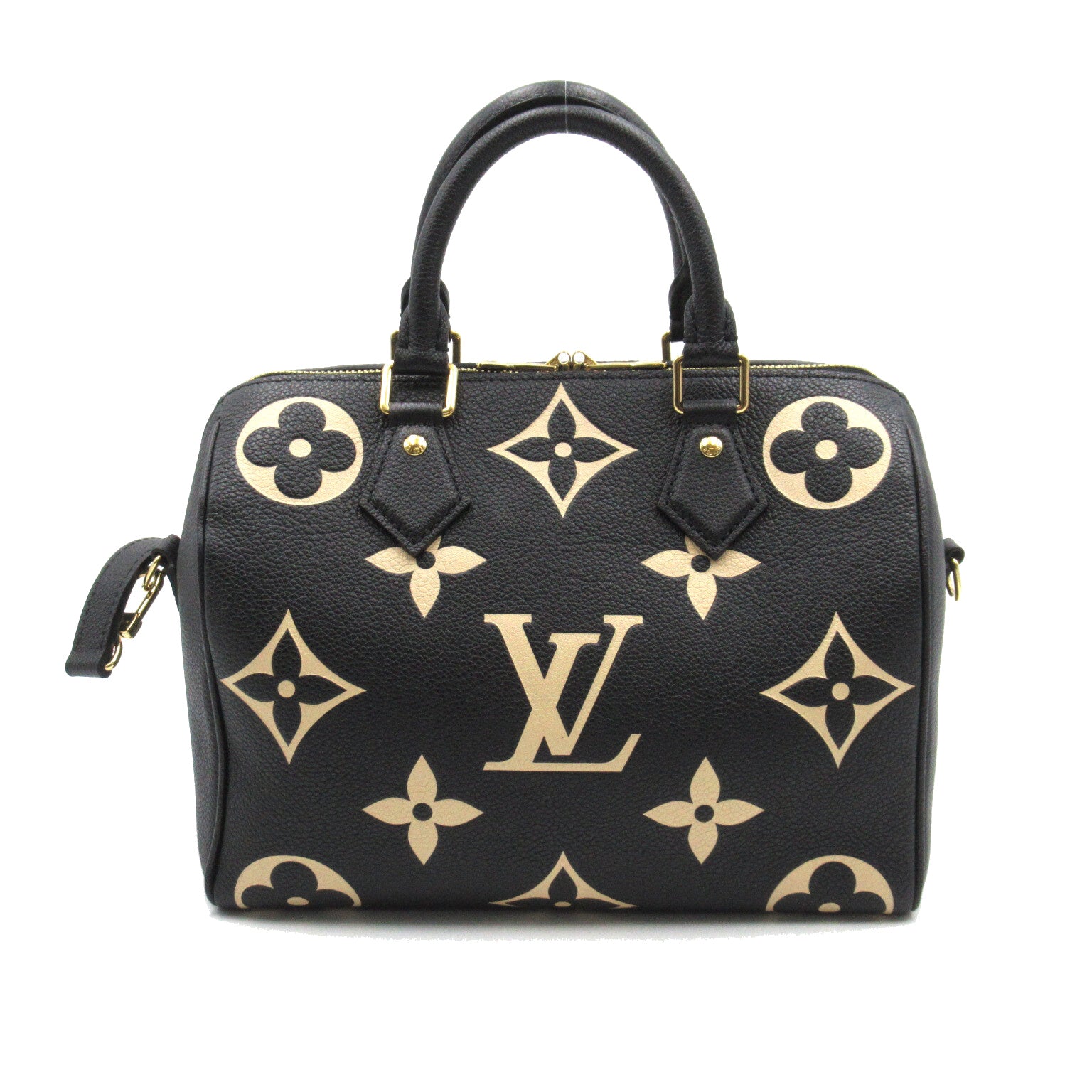 LOUIS VUITTON Monogram Empreinte Speedy Bandouliere 25手挽肩背兩用袋黑色/米色