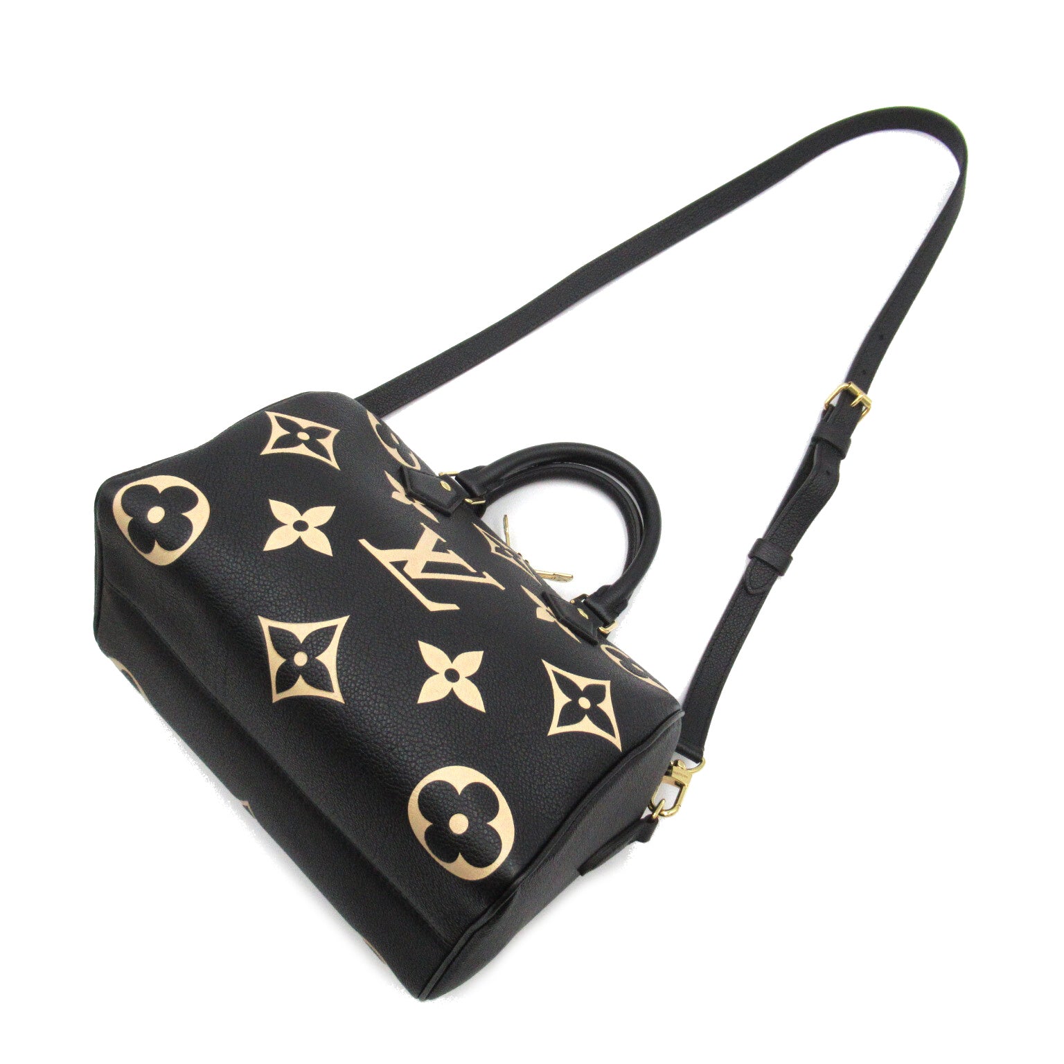 LOUIS VUITTON Monogram Empreinte Speedy Bandouliere 25手挽肩背兩用袋黑色/米色
