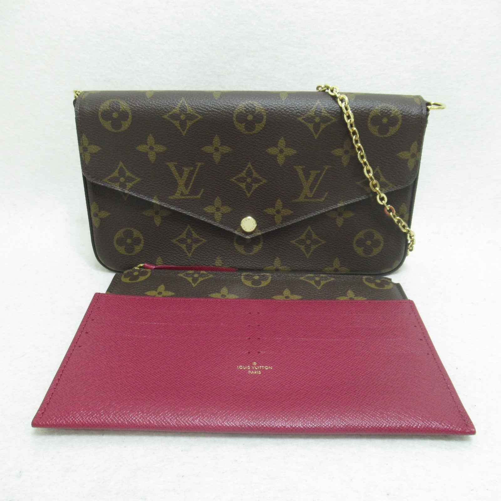 LOUIS VUITTON Monogram Felicie Pochette金扣鏈帶肩背袋啡色
