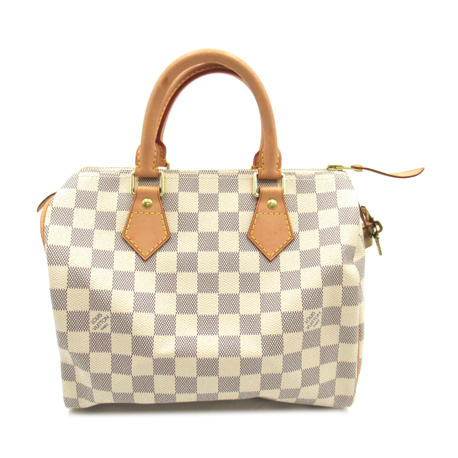 LOUIS VUITTON Damier Azur Speedy 25金扣手挽袋白色