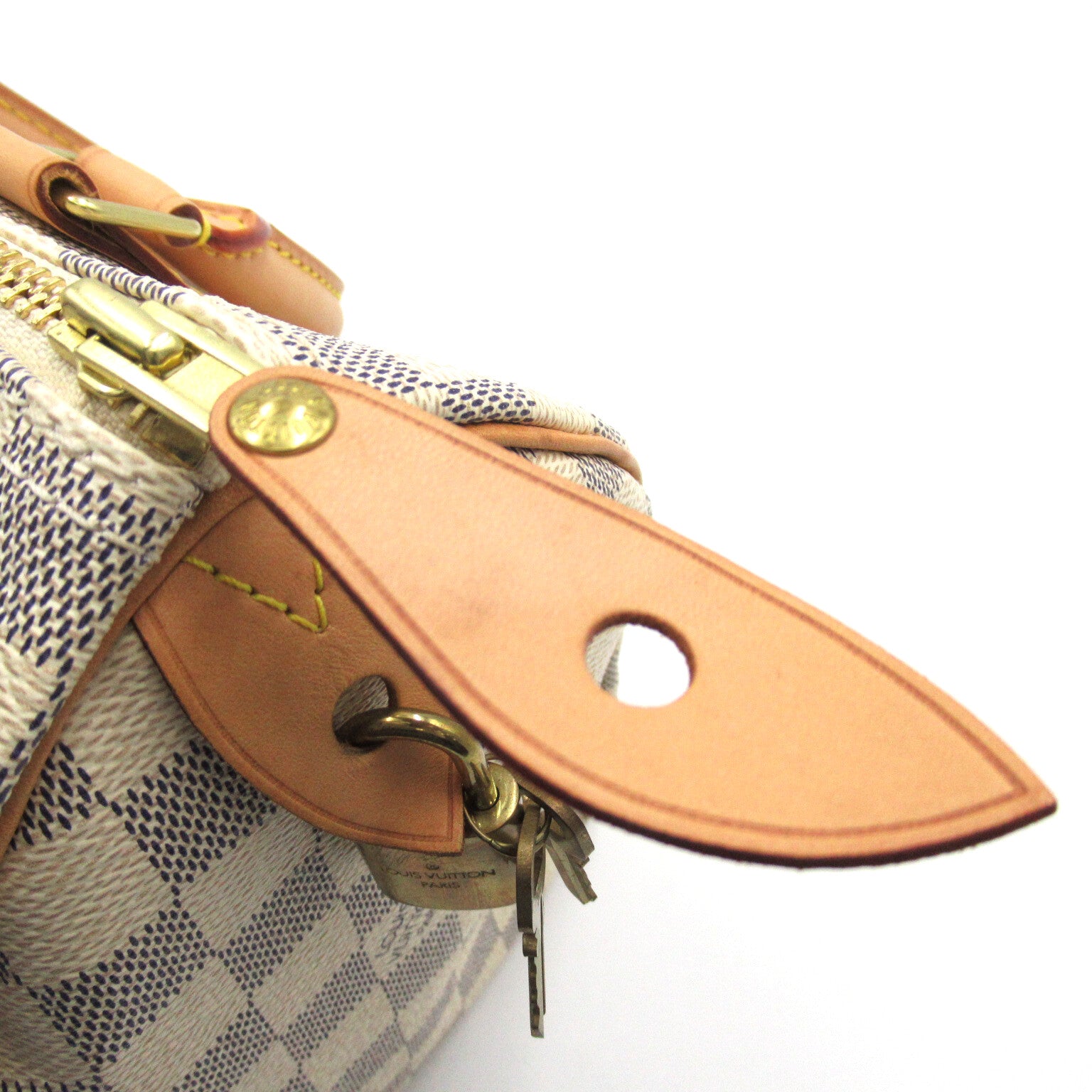 LOUIS VUITTON Damier Azur Speedy 25金扣手挽袋白色