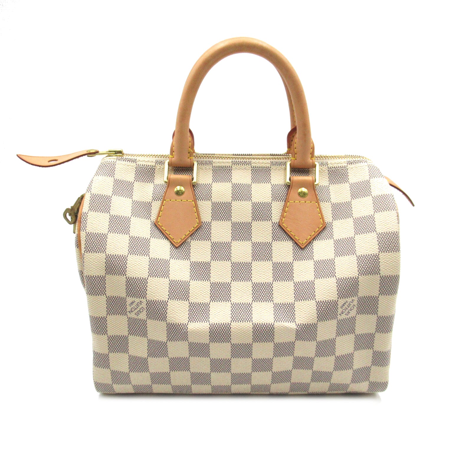 LOUIS VUITTON Damier Azur Speedy 25金扣手挽袋白色