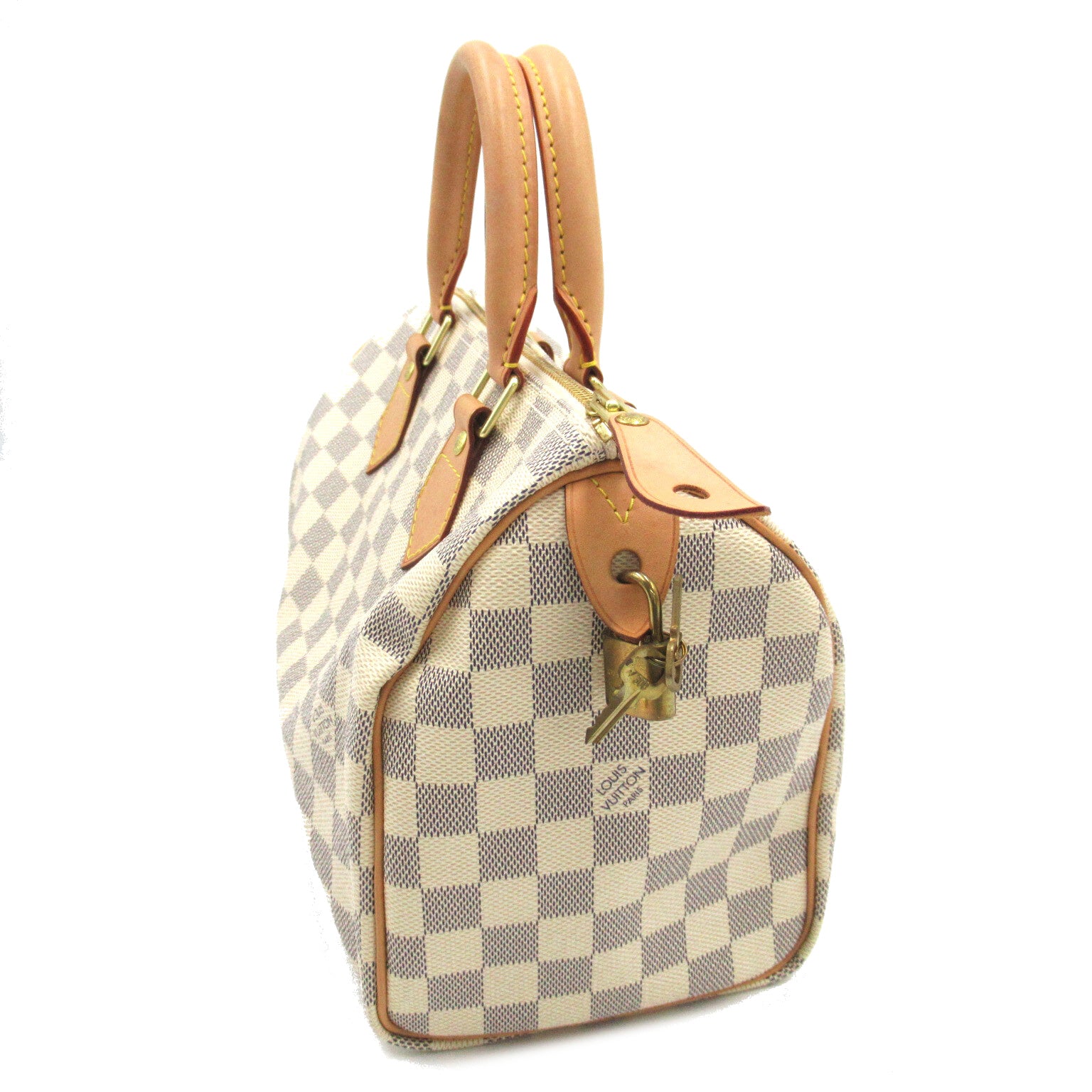 LOUIS VUITTON Damier Azur Speedy 25金扣手挽袋白色