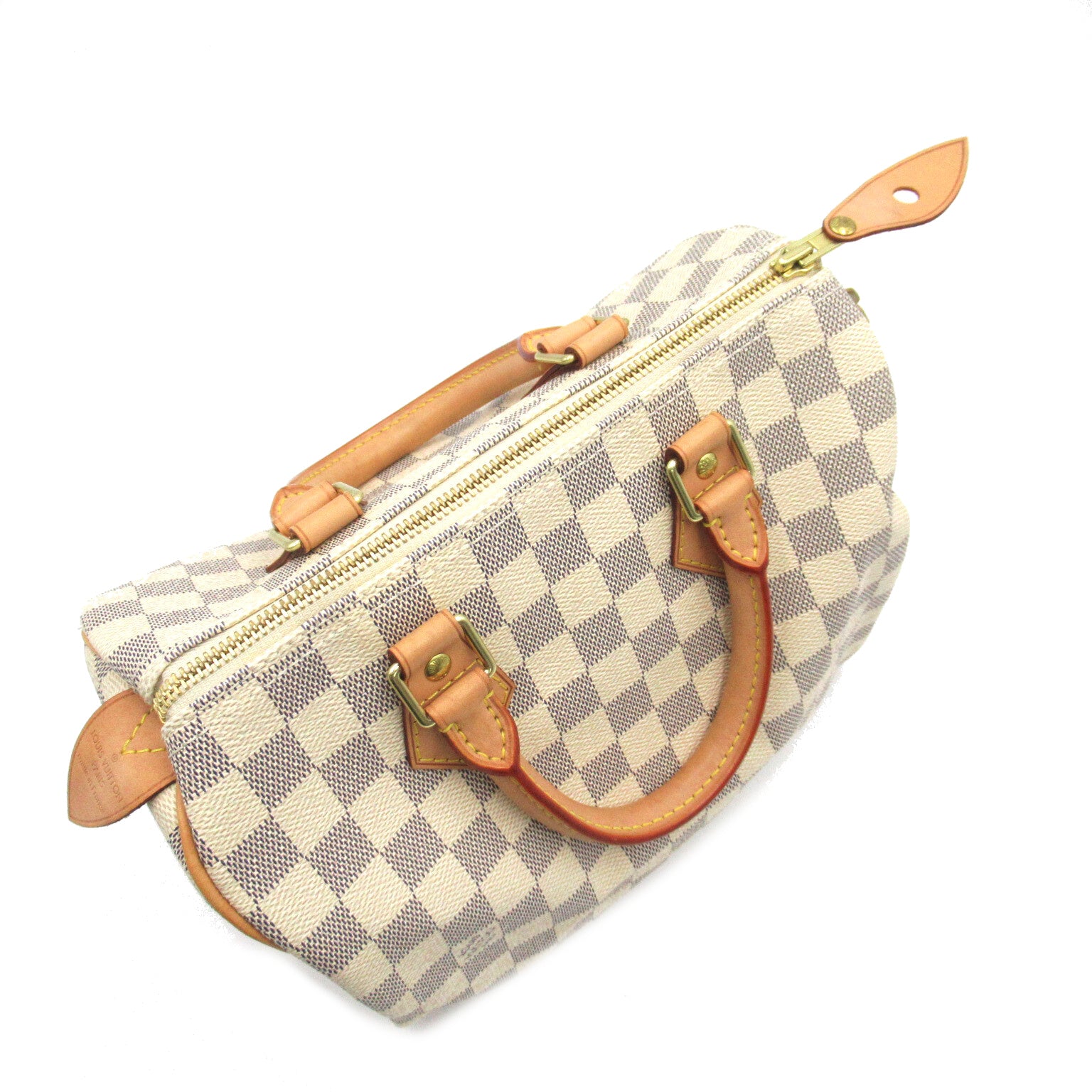 LOUIS VUITTON Damier Azur Speedy 25金扣手挽袋白色