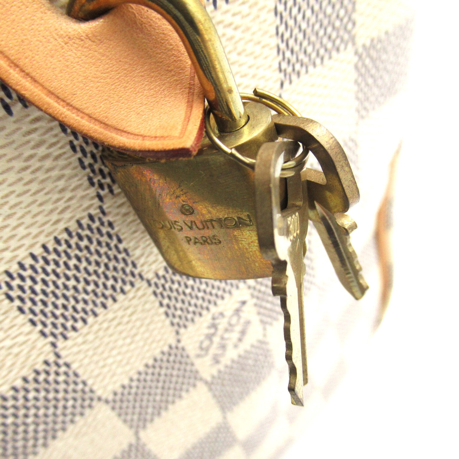 LOUIS VUITTON Damier Azur Speedy 25金扣手挽袋白色