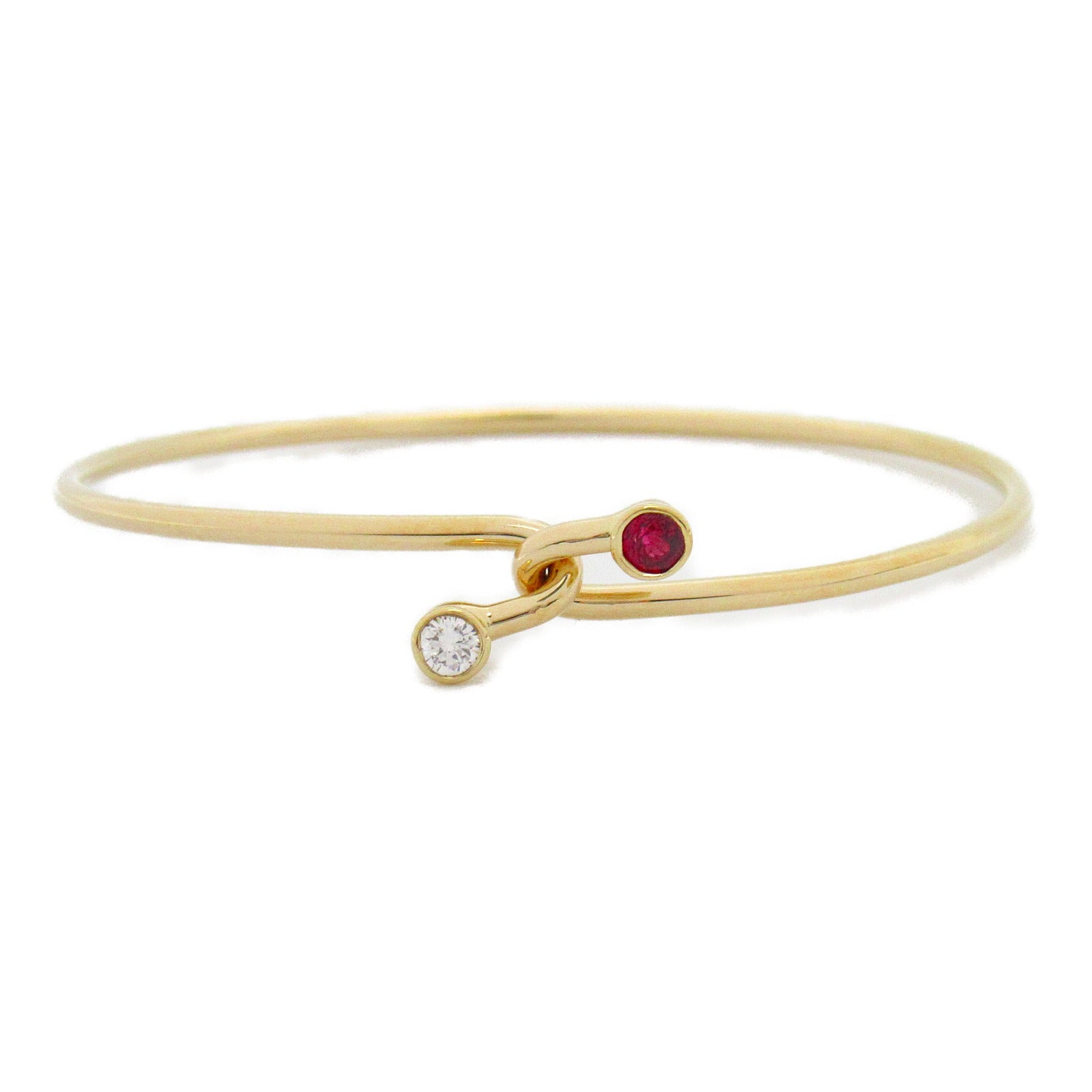 TIFFANY＆CO 18K黃金Double Hook Ruby Diamond Bangle紅寶石/鑽石手鐲