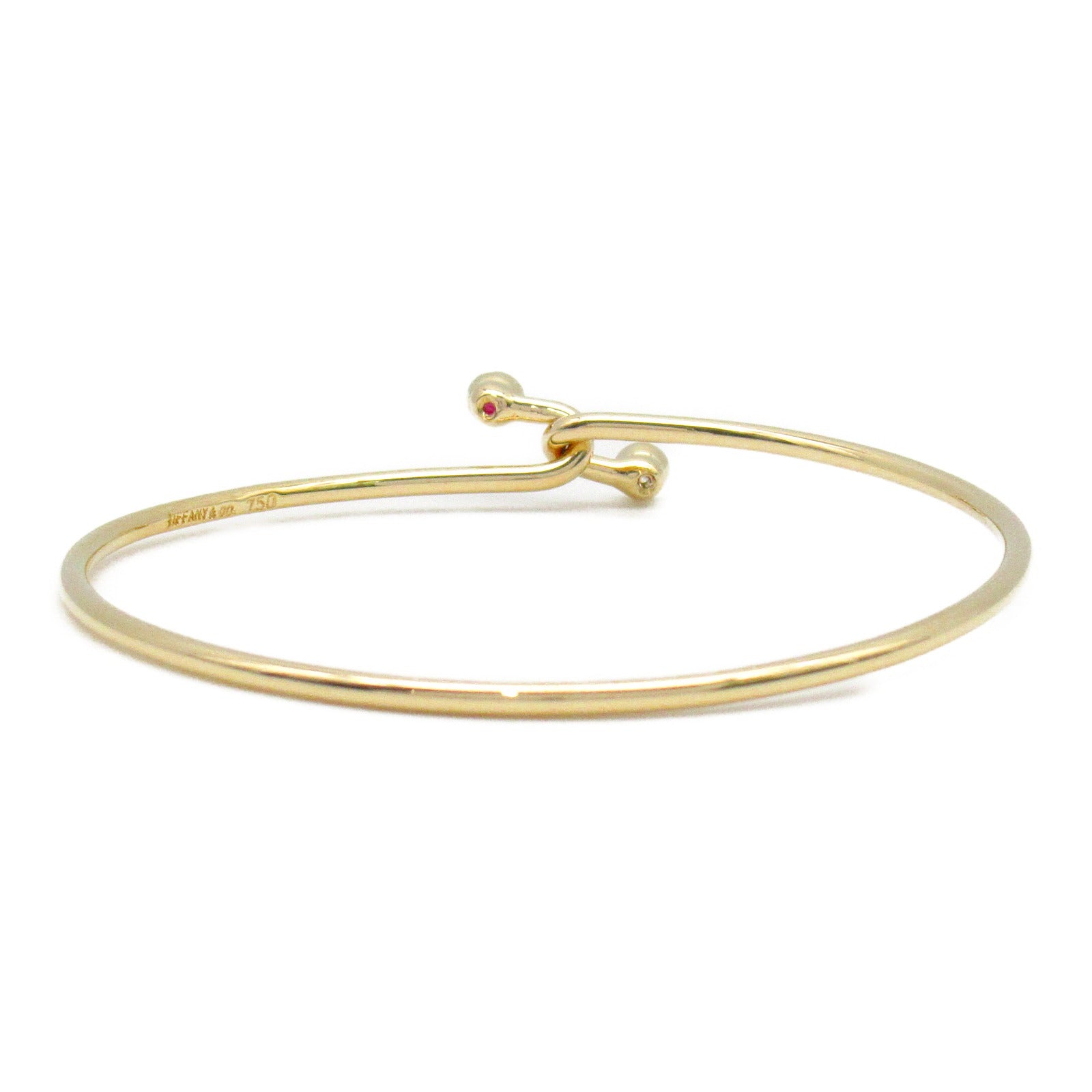 TIFFANY＆CO 18K黃金Double Hook Ruby Diamond Bangle紅寶石/鑽石手鐲