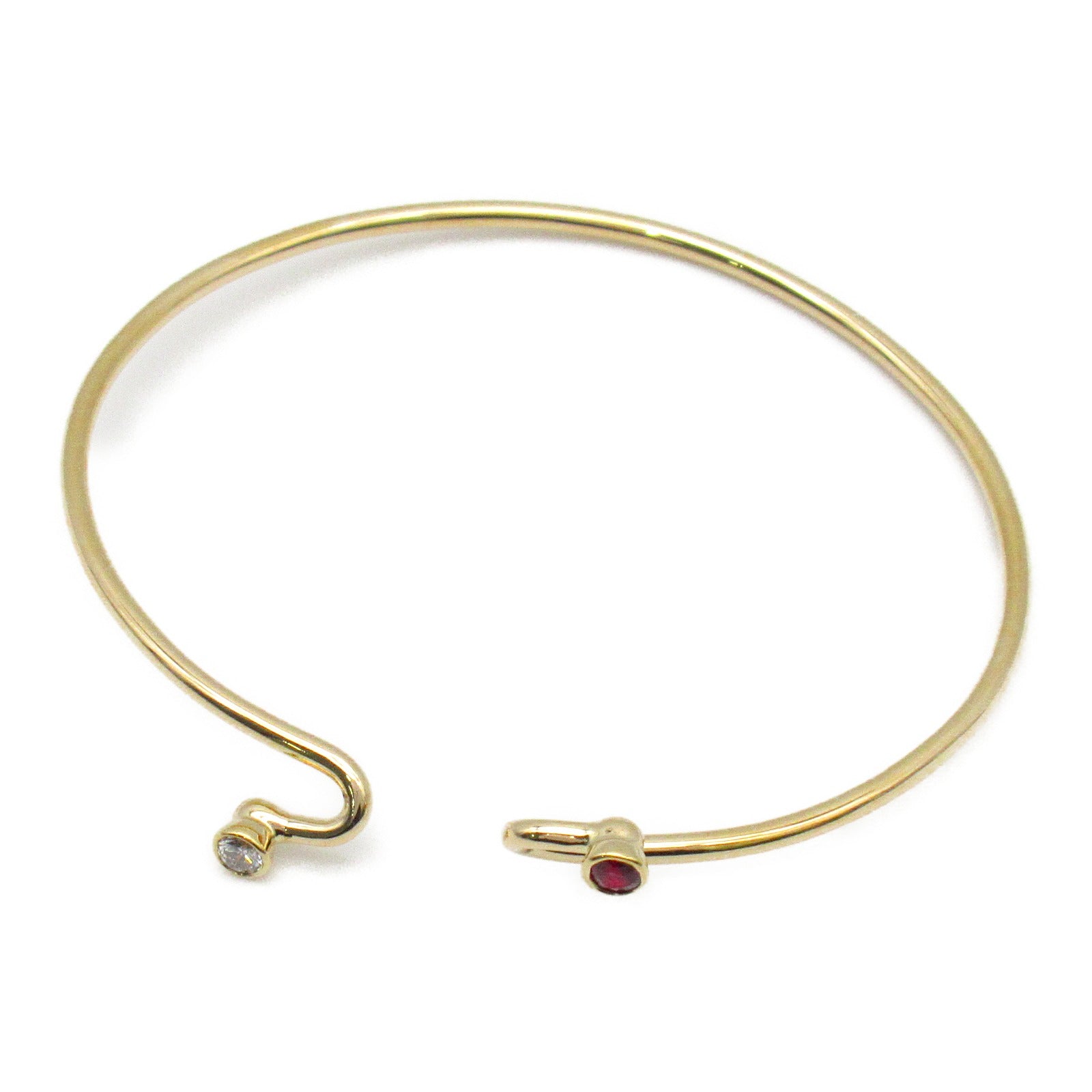 TIFFANY＆CO 18K黃金Double Hook Ruby Diamond Bangle紅寶石/鑽石手鐲