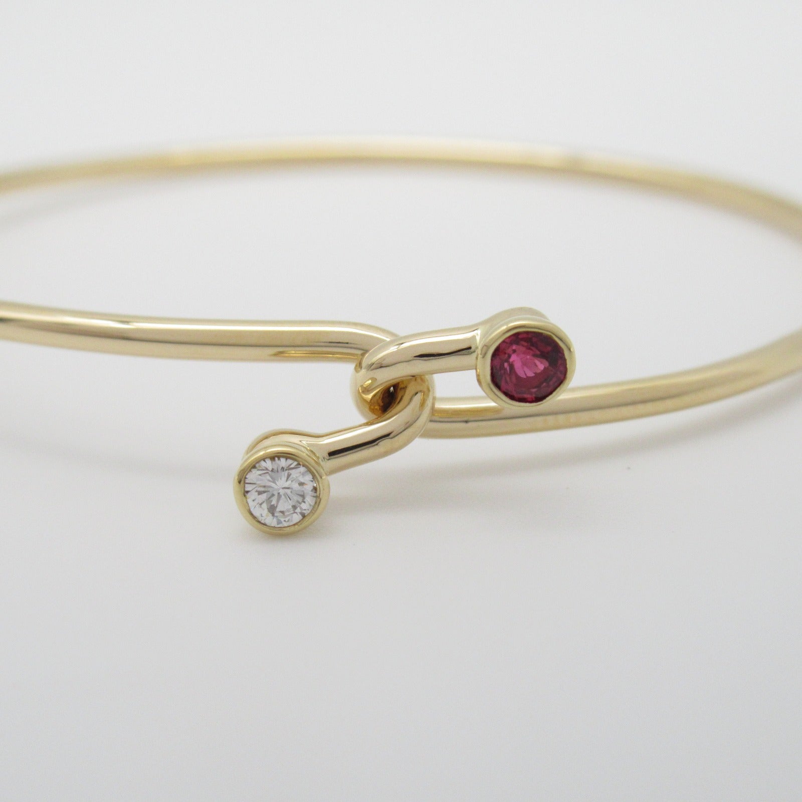 TIFFANY＆CO 18K黃金Double Hook Ruby Diamond Bangle紅寶石/鑽石手鐲