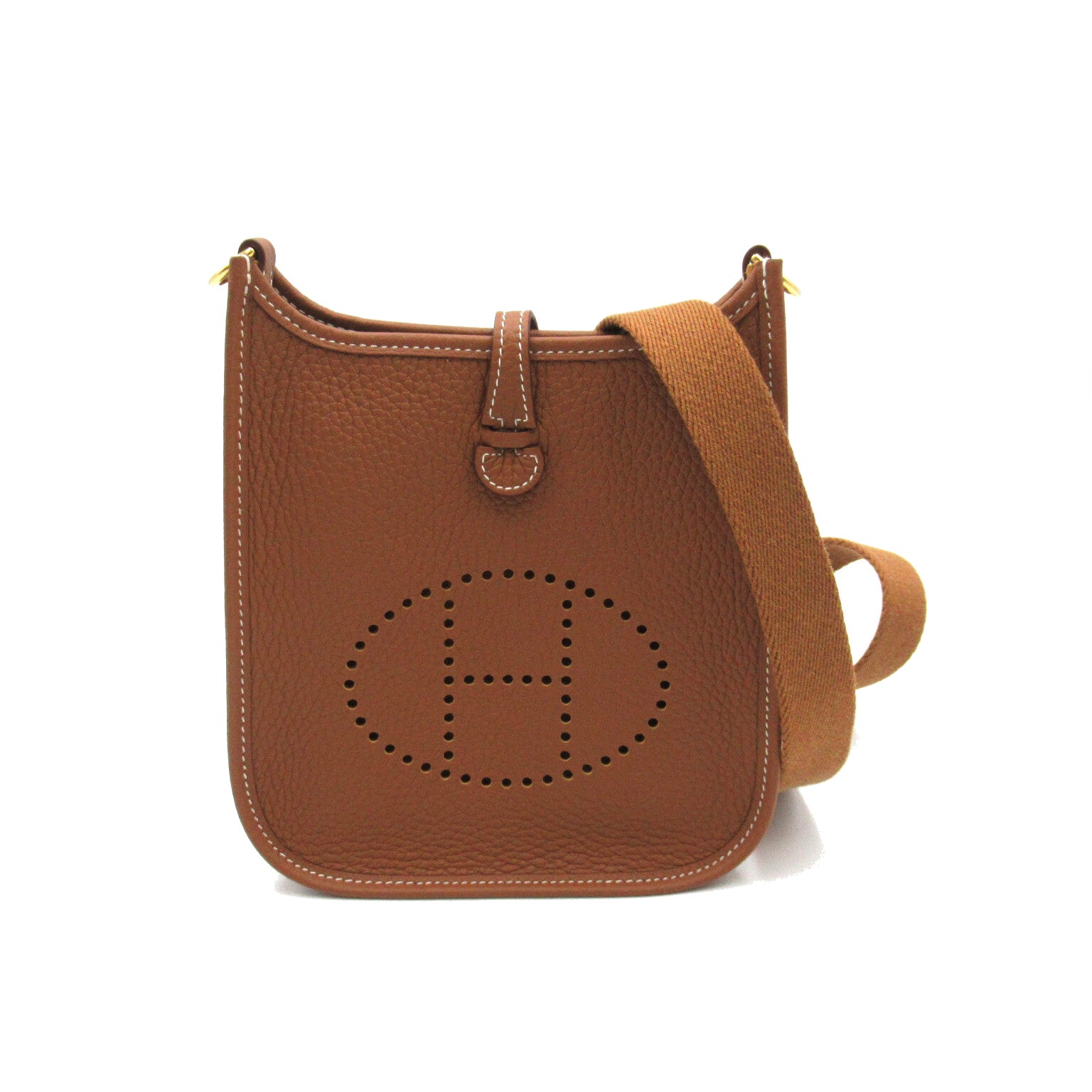 HERMES Togo皮革Evelyne TPM金扣肩背袋Gold棕色