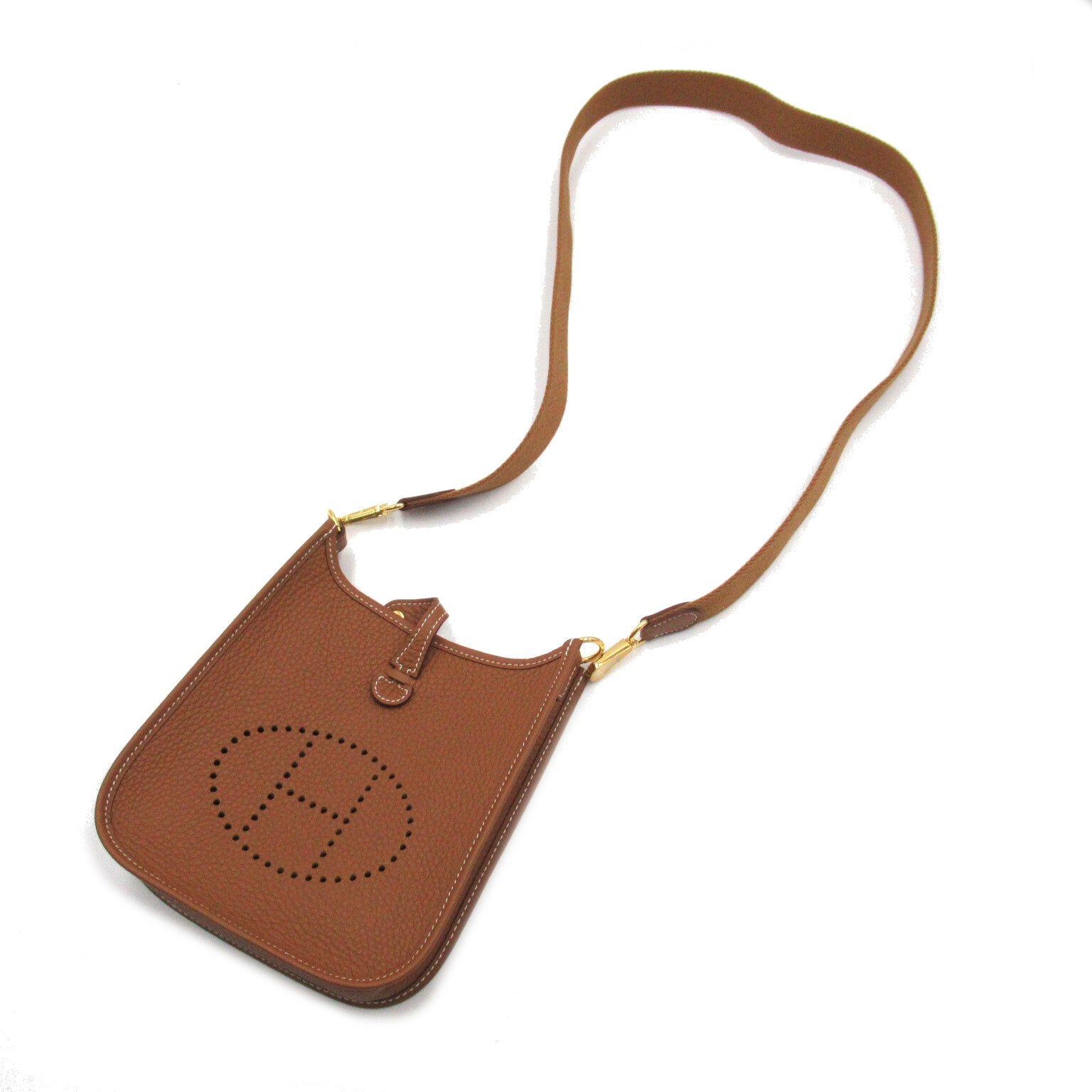 HERMES Togo皮革Evelyne TPM金扣肩背袋Gold棕色