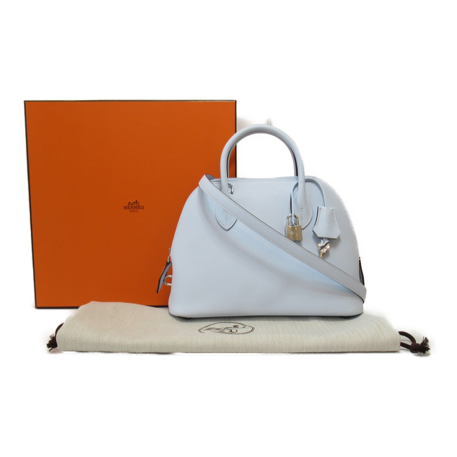 HERMES [Sharp discount] Epsom leather Bolide1923 25㎝ silver buckle handle shoulder bag dual-use bag Bleu Brume/blue