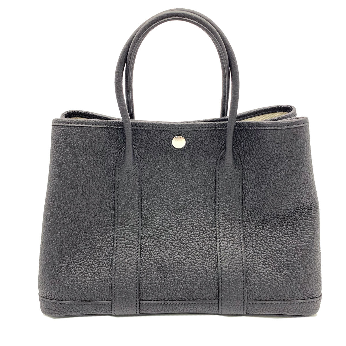 HERMES Negonda皮革Garden Party TPM銀扣手挽袋Noir/黑色