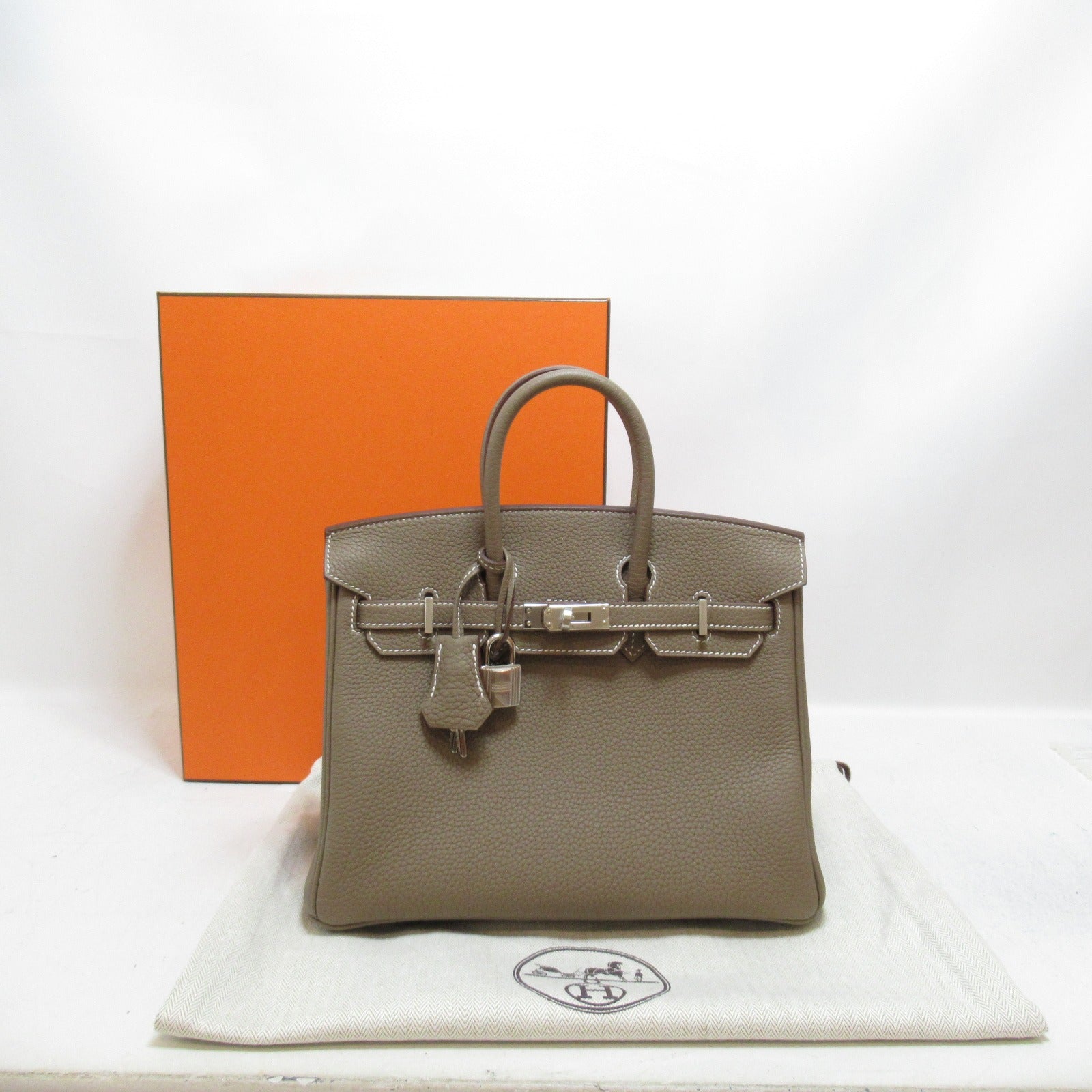 HERMES Togo皮革Birkin 25銀扣手挽袋Etoupe/啡色