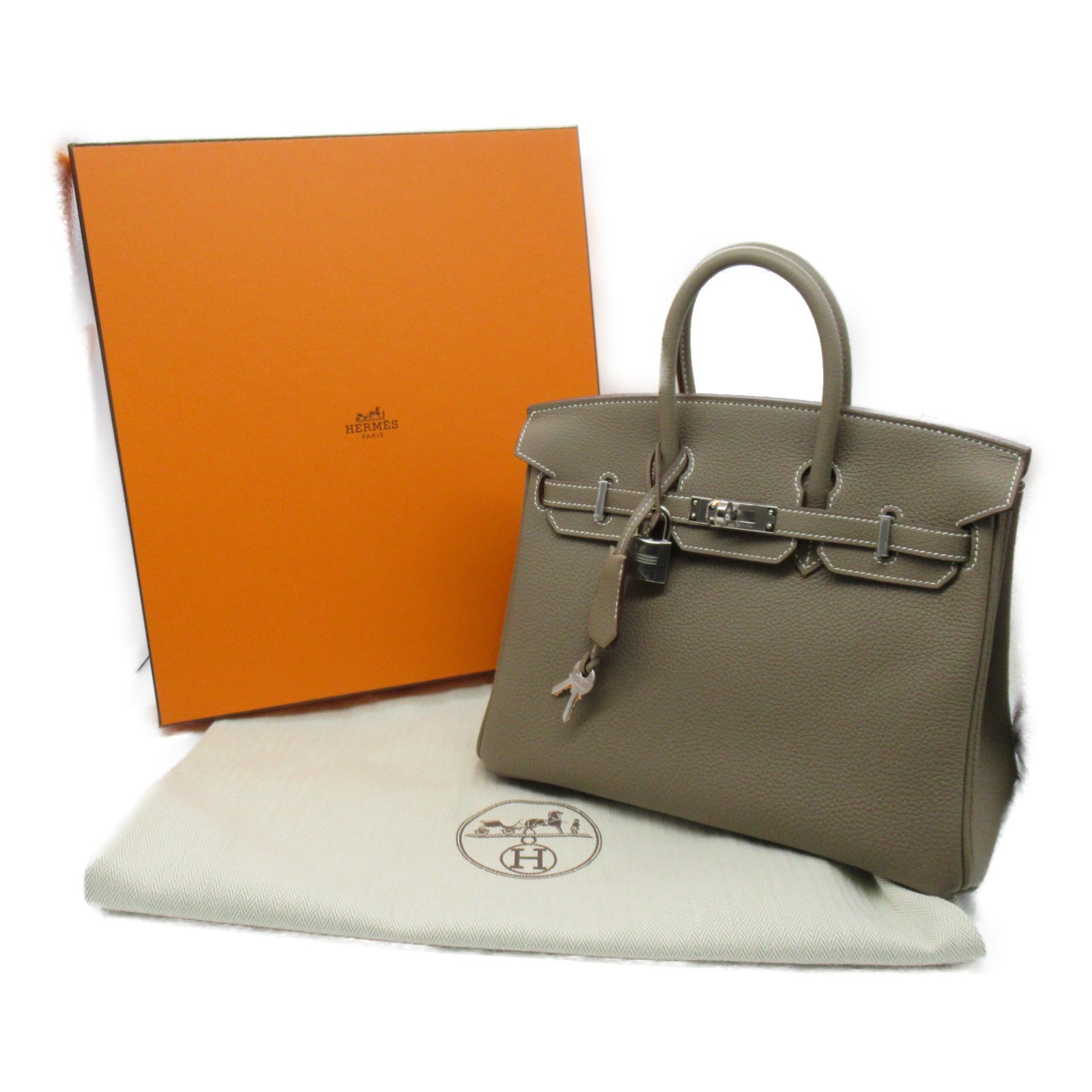 HERMES 【激減優惠】Togo皮革Birkin 25銀扣手挽袋Etoupe