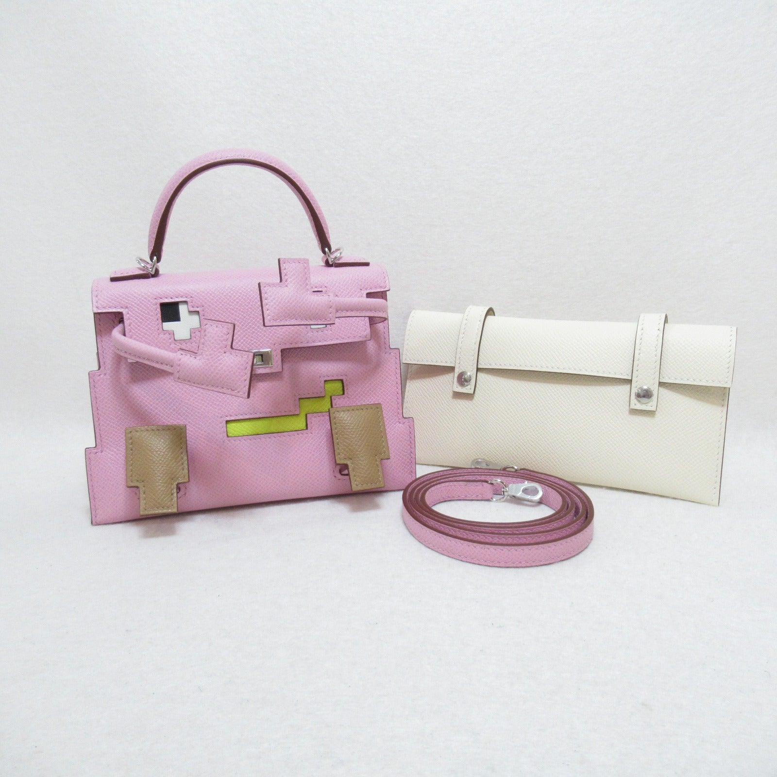 HERMES Epsom皮革Kelly Doll Picto銀扣手挽袋Mauve sylvestre/Nata