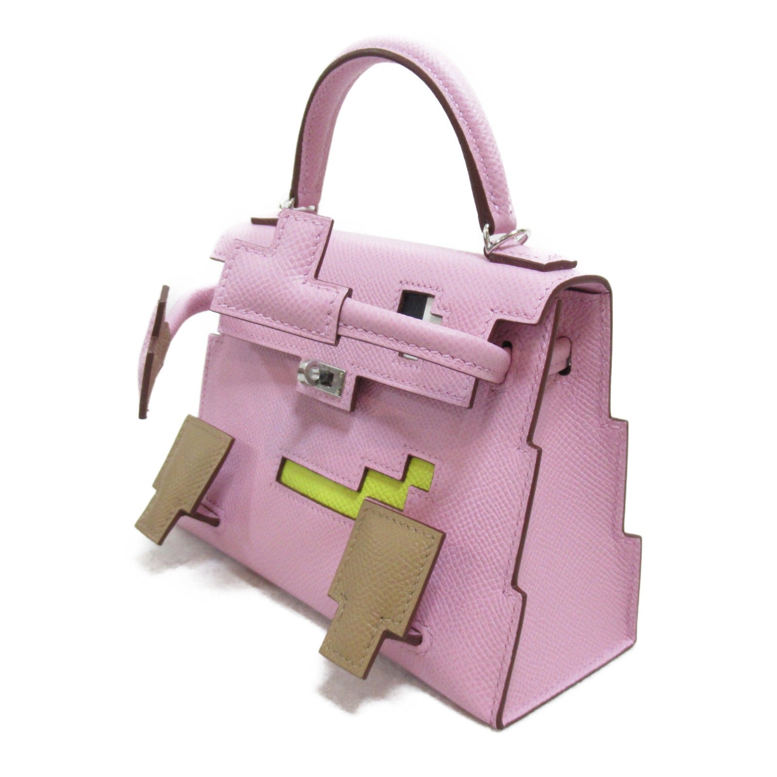 HERMES Epsom皮革Kelly Doll Picto銀扣手挽袋Mauve sylvestre/Nata