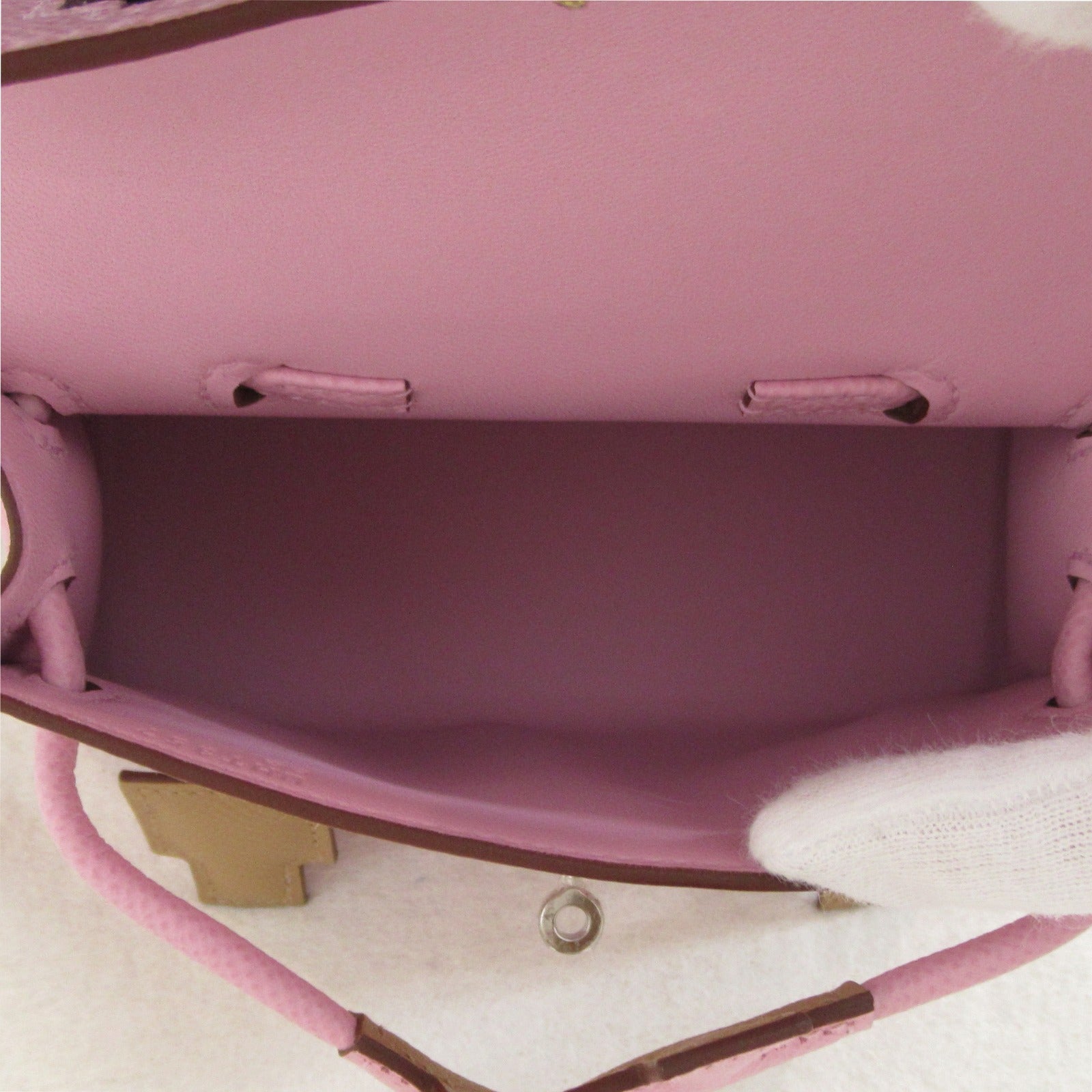HERMES Epsom皮革Kelly Doll Picto銀扣手挽袋Mauve sylvestre/Nata