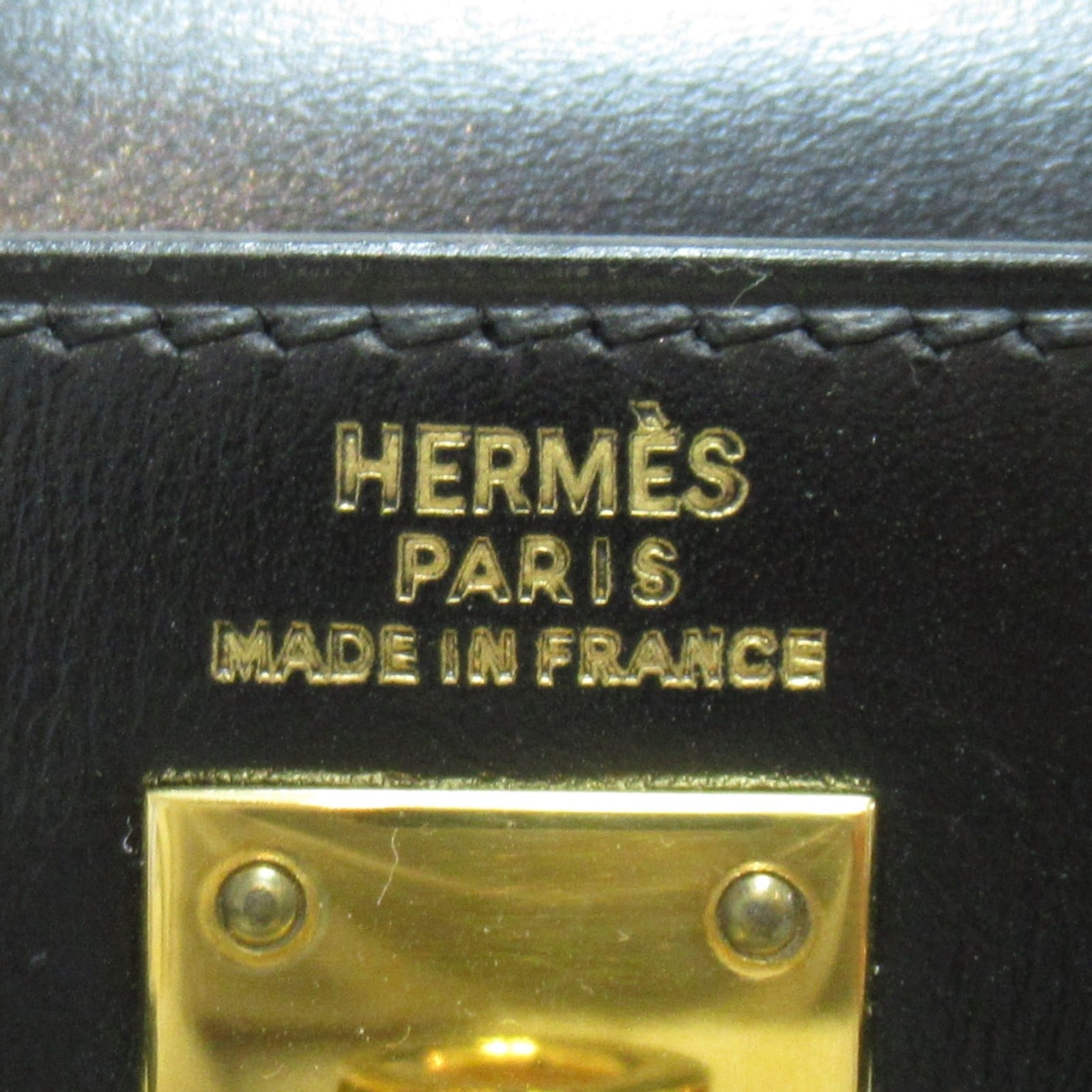 HERMES Box Calf皮革Mini Kelly金扣手挽肩背兩用袋Noir/黑色